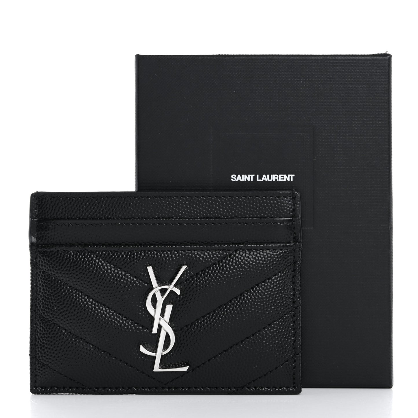 Grain De Poudre Matelasse Chevron Monogram Credit Card Case Black
