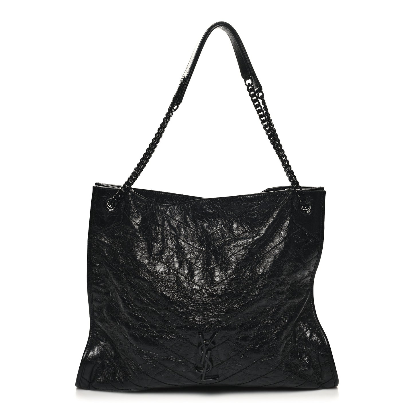 Crinkled Calfskin Matelasse Monogram Large Niki Shopper Tote Black