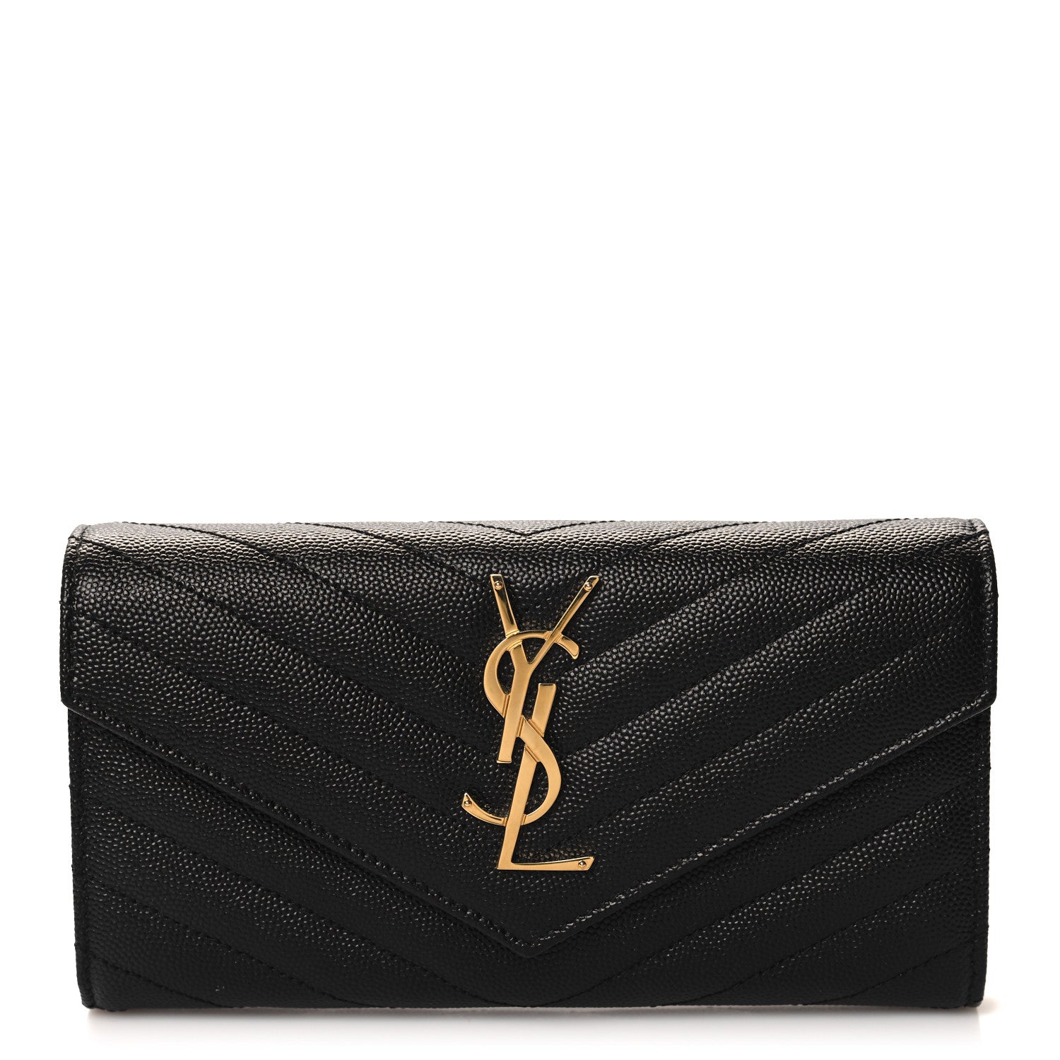 Saint Laurent Grain De Poudre Matelasse Chevron Monogram Flap Wallet Black 1 of 8