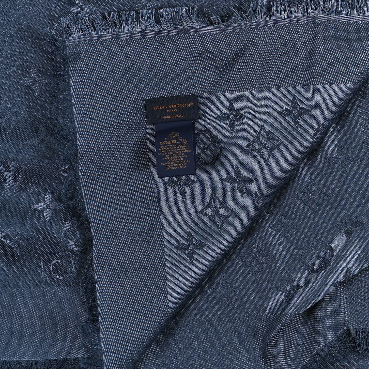 Louis Vuitton Silk Wool Monogram Denim Shawl Blue 3 of 3