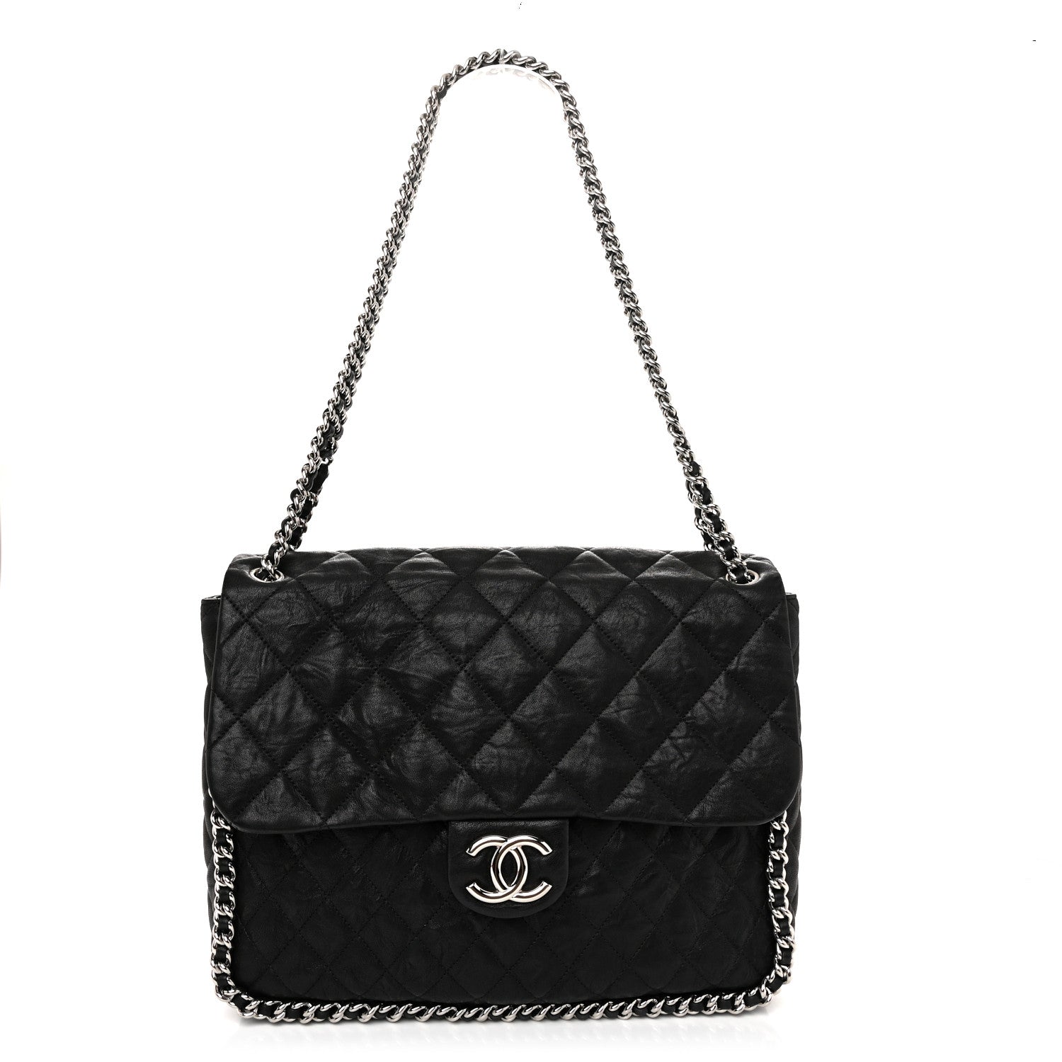 Chanel Washed Lambskin Quilted Maxi Chain Around Flap Black 1 of 10