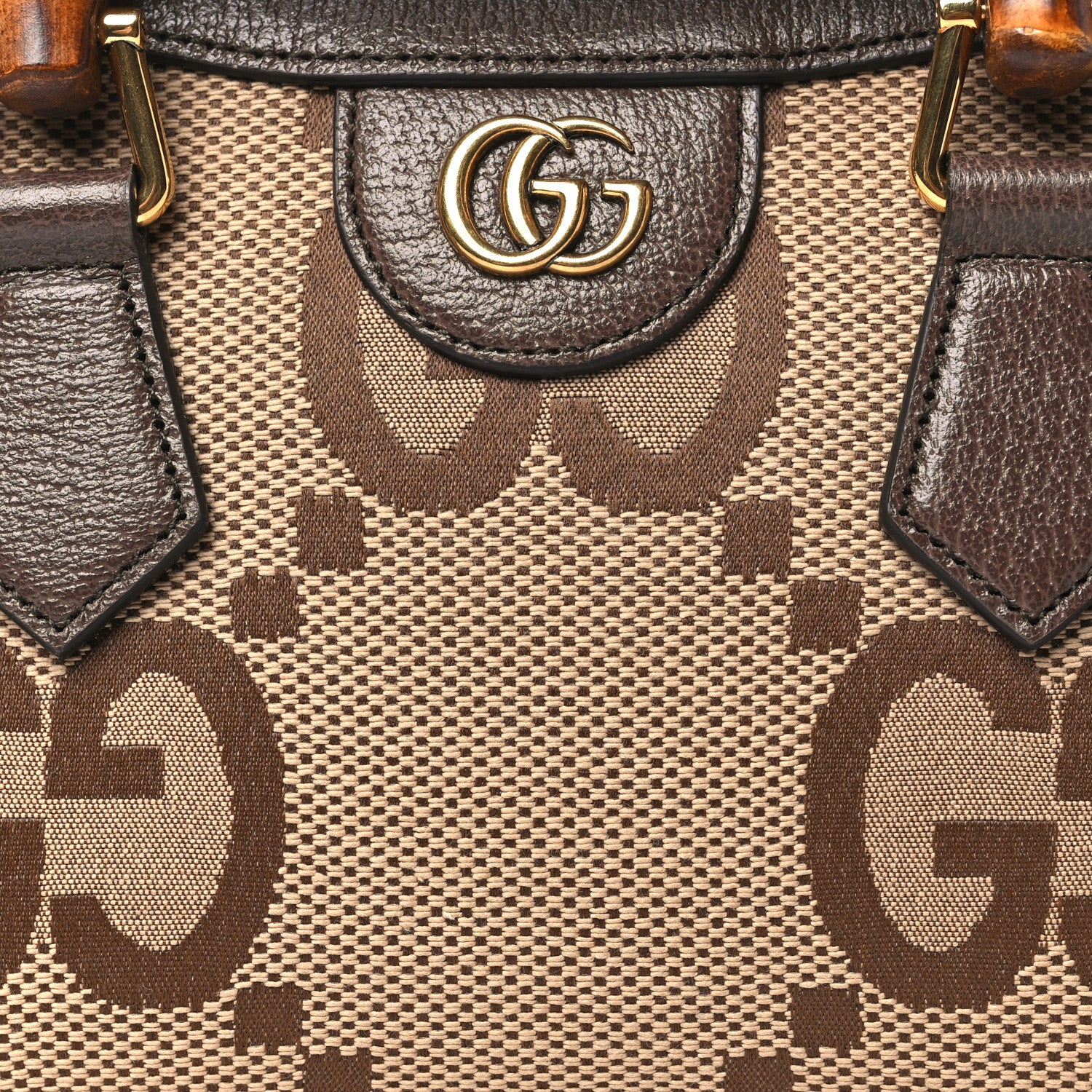 Gucci Monogram Jumbo GG Textured Dollar Calfskin Mini Diana Tote Bag Camel Ebony New Acero 8 of 10
