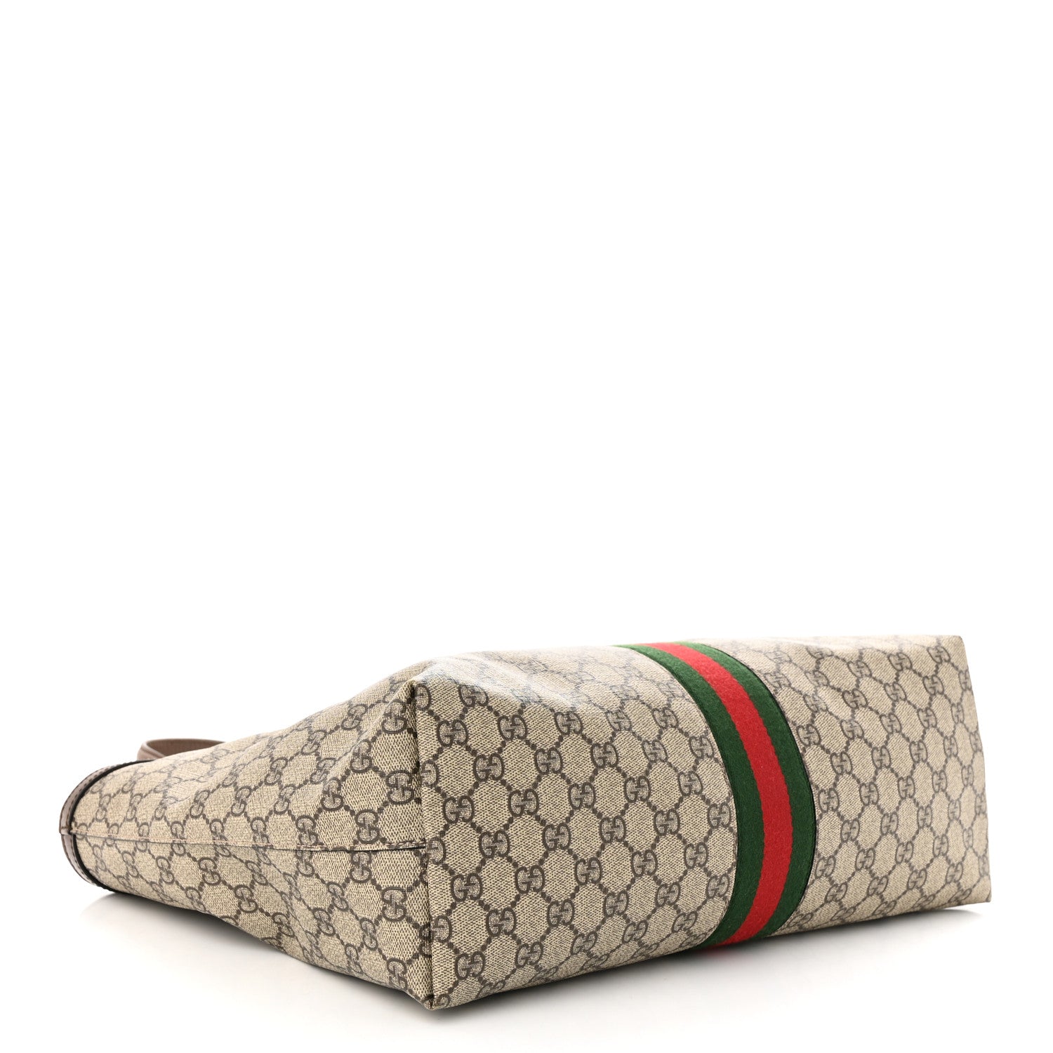 Gucci GG Supreme Monogram Textured Calfskin Web Medium Ophidia Shopping Tote Beige Ebony New Acero 4 of 15