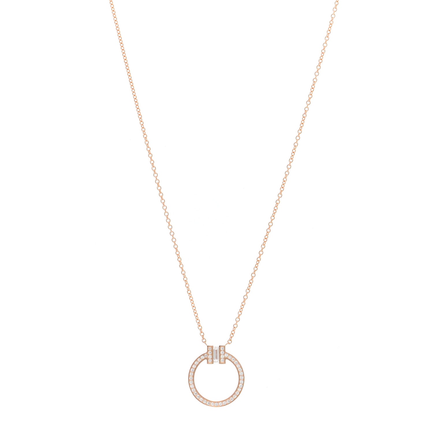 Tiffany 18K Rose Gold Diamond T Circle Pendant Necklace 1 of 4