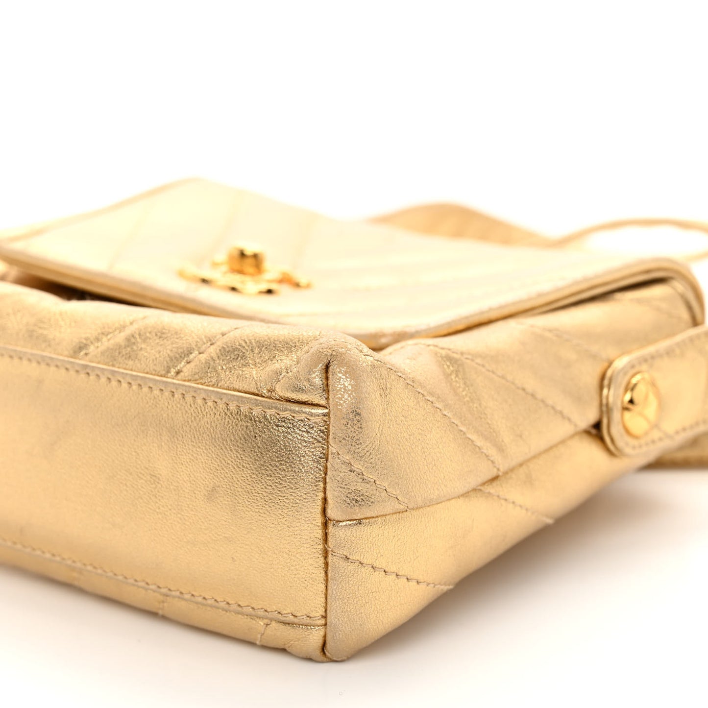 Metallic Lambskin Chevron Quilted Micro Flap Bag Gold