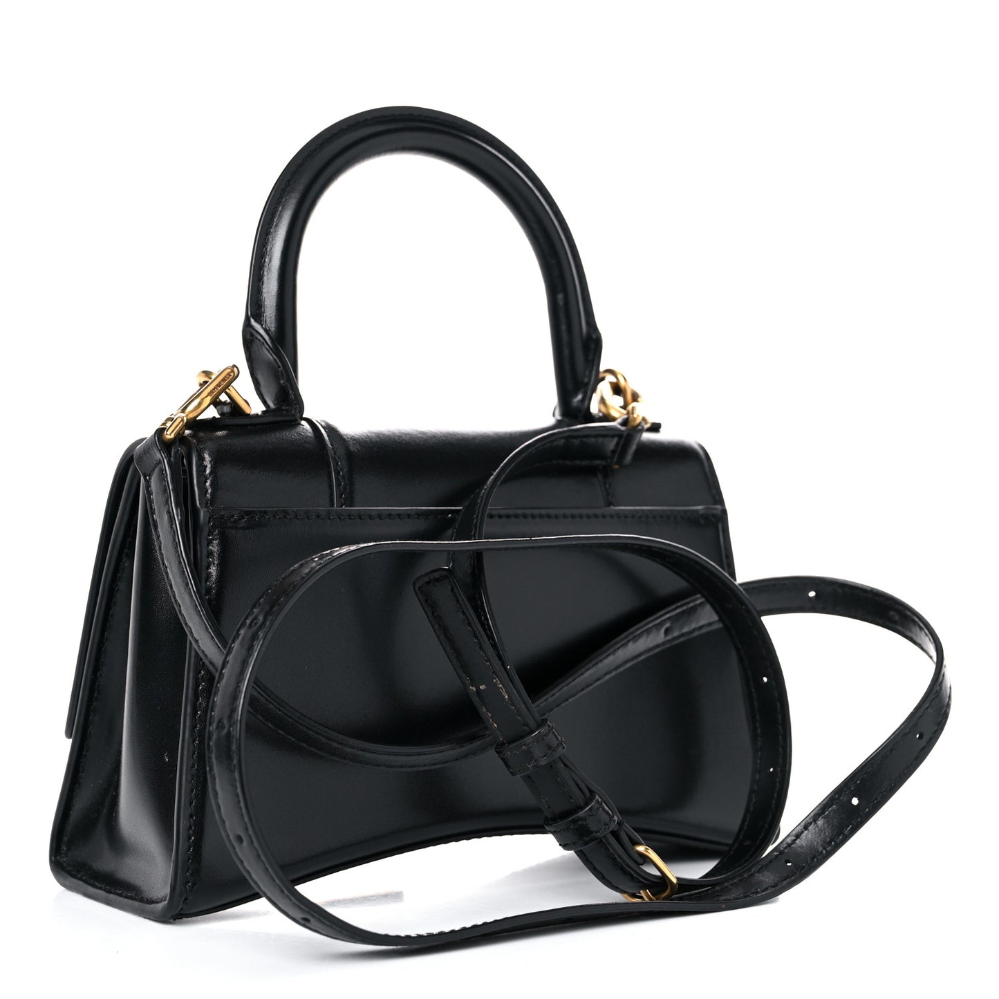 Shiny Box Calfskin Hourglass Top Handle Bag XS Black