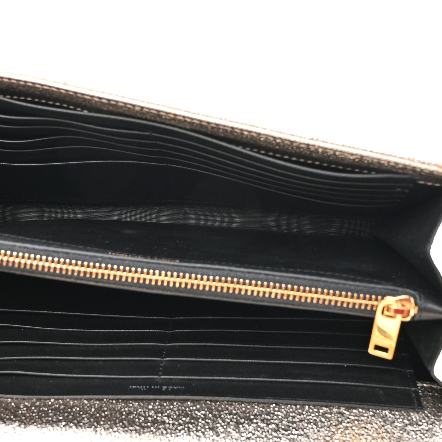 Metallic Crackled Calfskin Matelasse Chevron Monogram Chain Wallet Gold