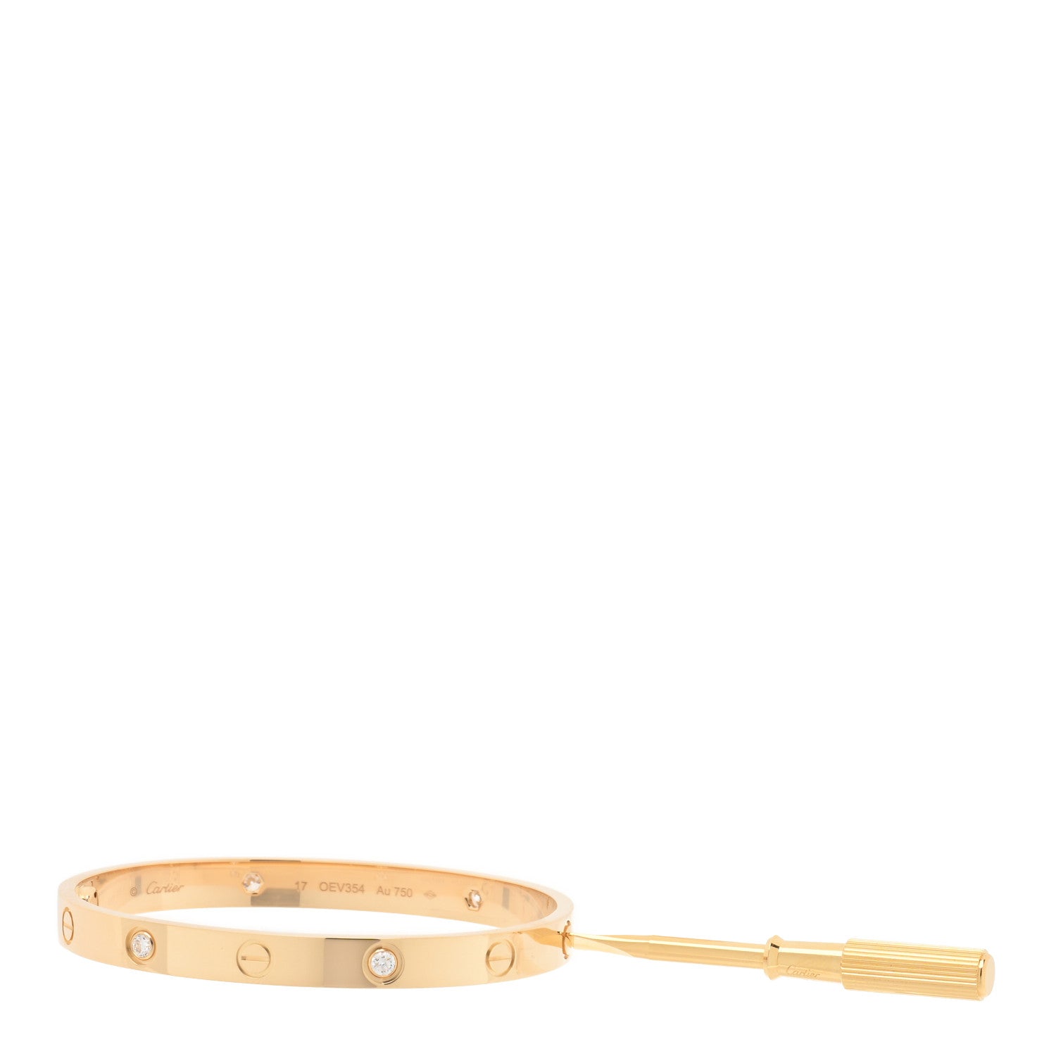 Cartier 18K Yellow Gold 4 Diamond LOVE Bracelet 17 4 of 5