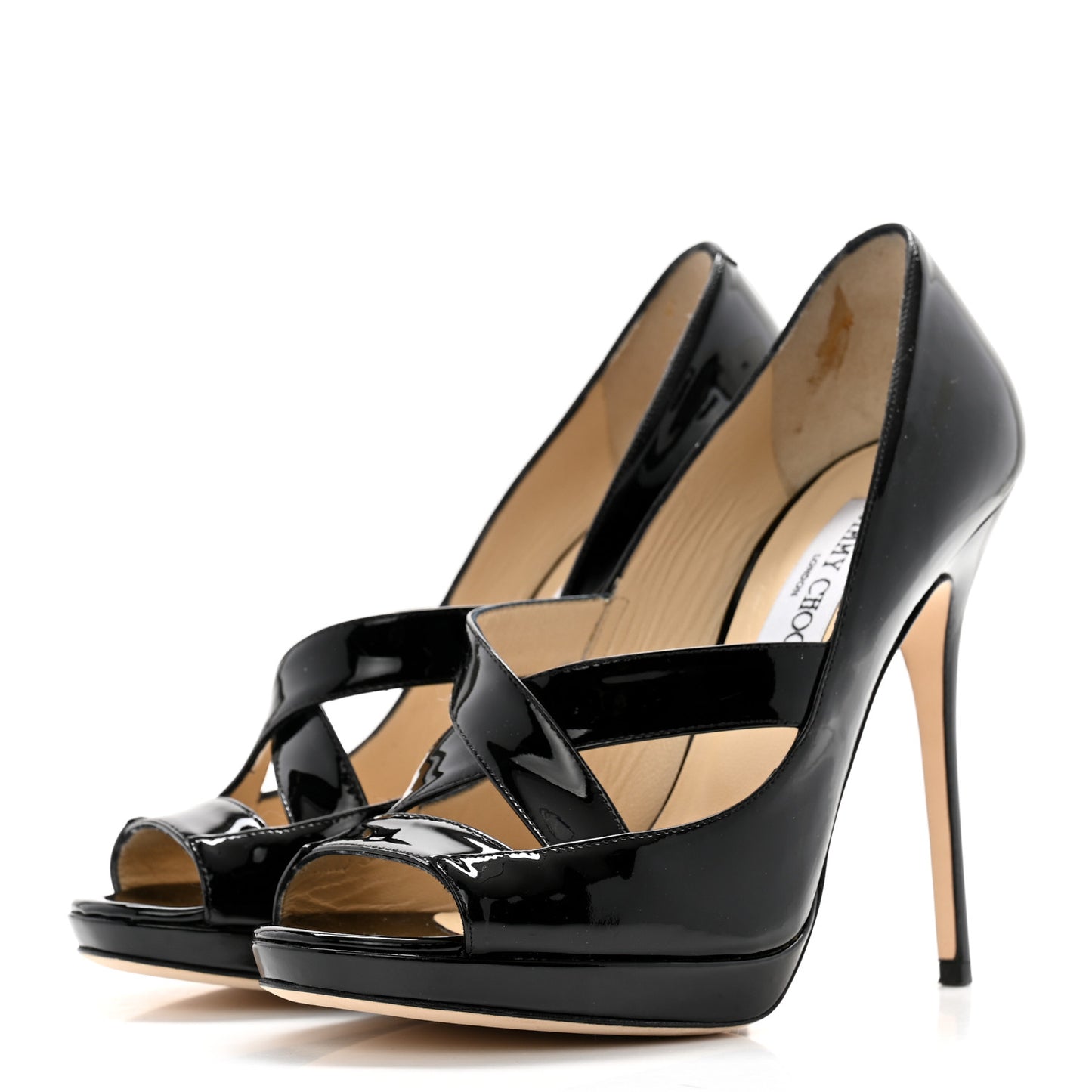 Patent Calfskin Gesture Peep Toe Pumps 38 Black