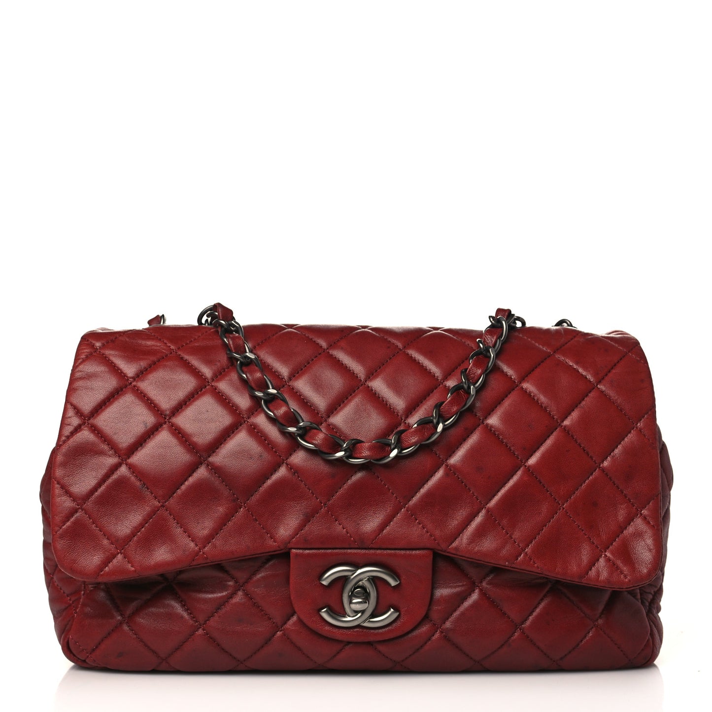 Lambskin Quilted Jumbo Single Flap Dark Red