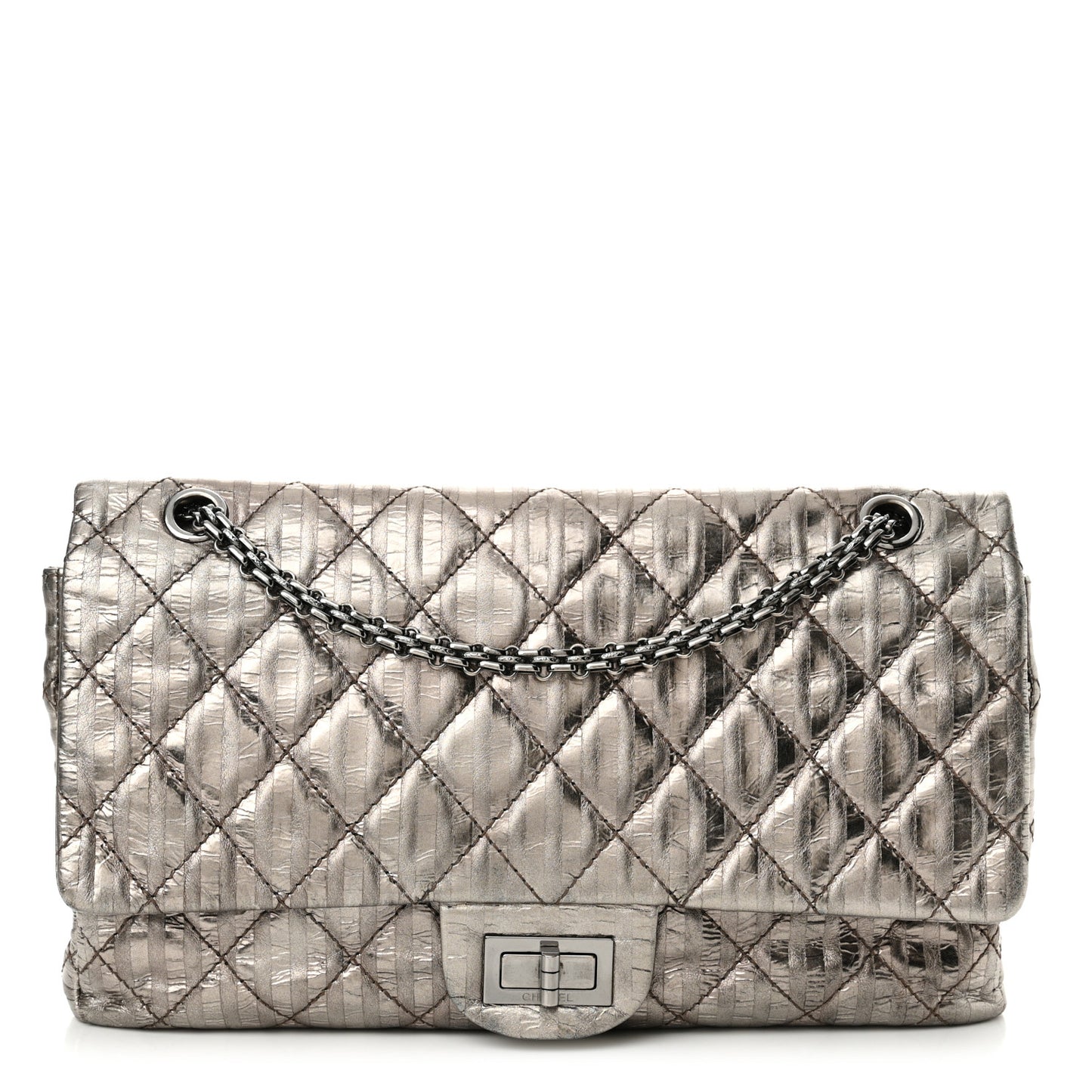 Metallic Calfskin Striped 2.55 Reissue 226 Flap Dark Silver