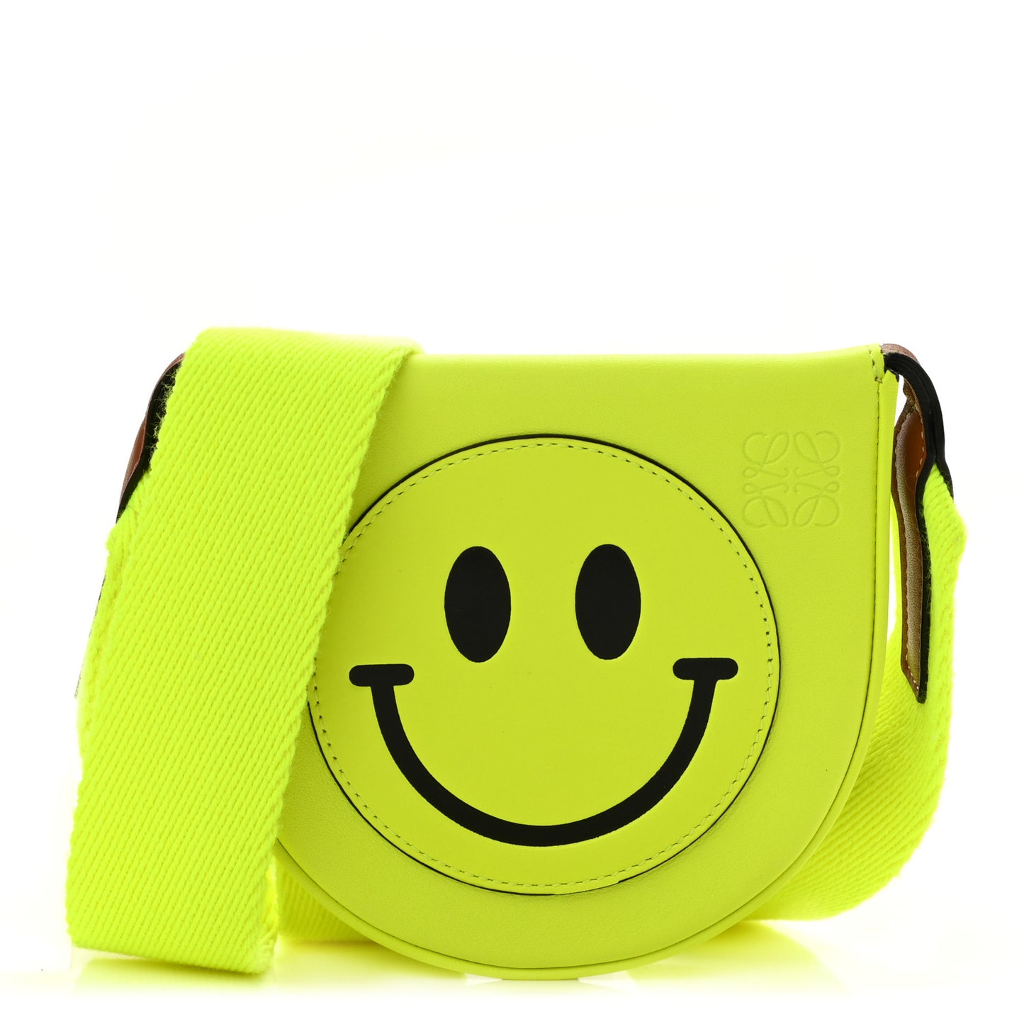 Smooth Calfskin Smiley Small Heel Crossbody Bag Neon Yellow