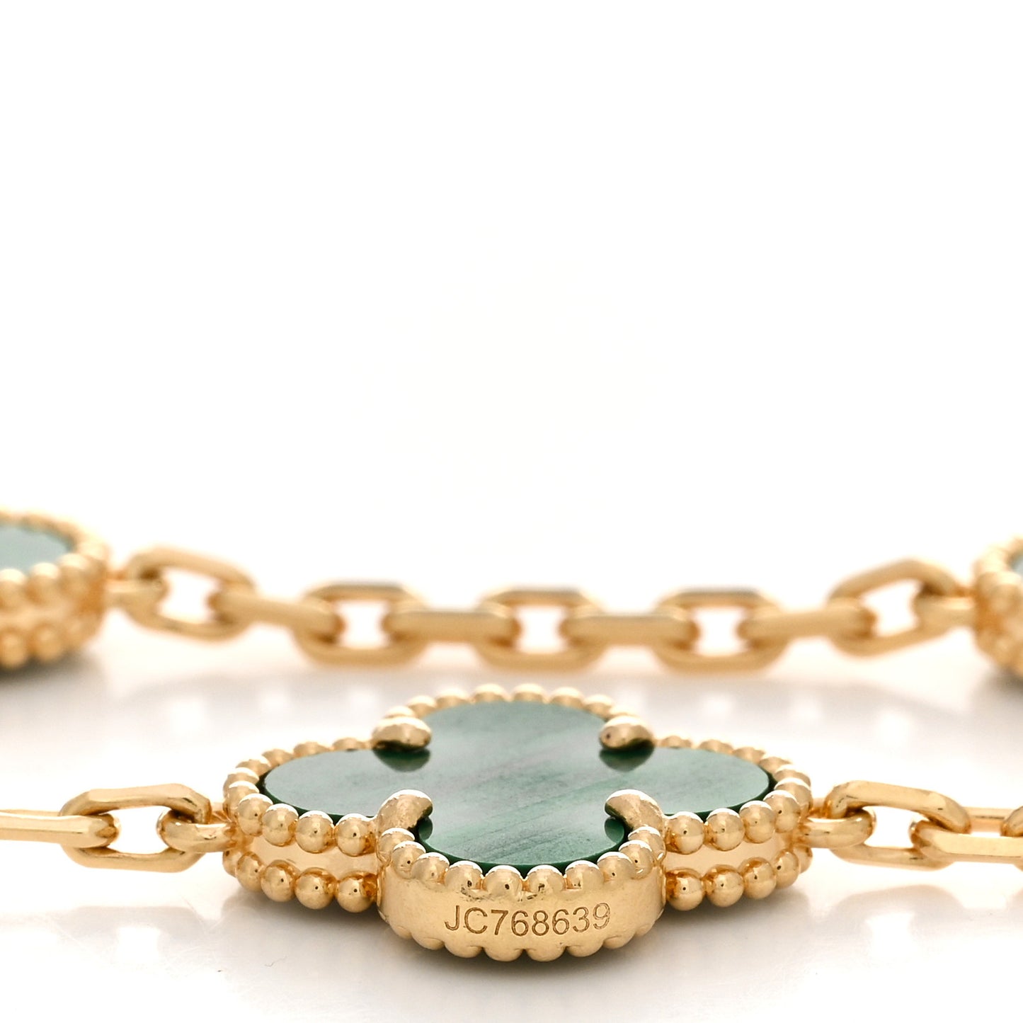 18K Yellow Gold Malachite 5 Motifs Vintage Alhambra Bracelet