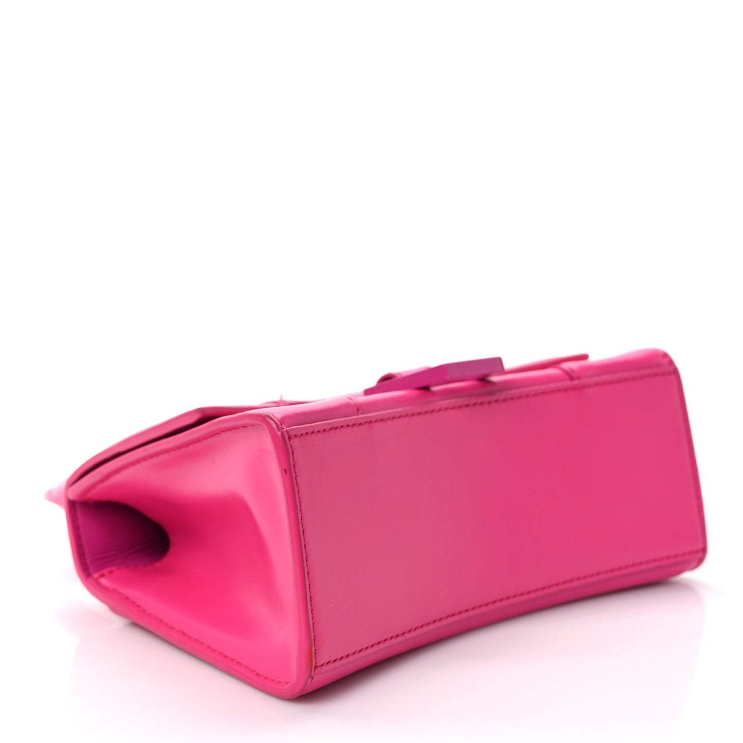 Shiny Box Calfskin Tonal B Hourglass Top Handle Bag XS Fuchsia