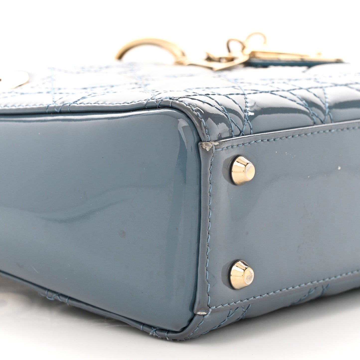 Patent Cannage Mini Lady Dior Light Blue