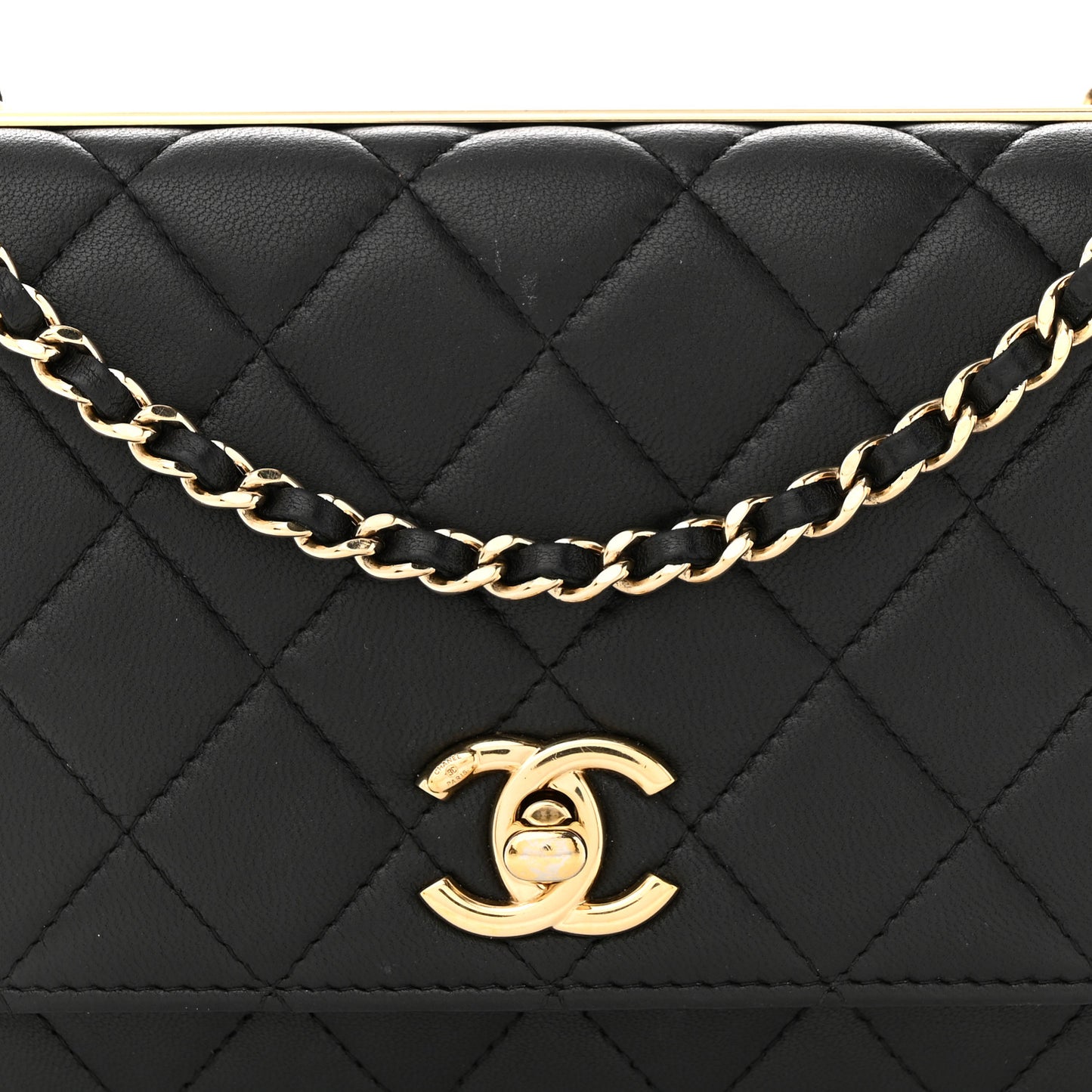 Lambskin Quilted Trendy CC Wallet On Chain WOC Black