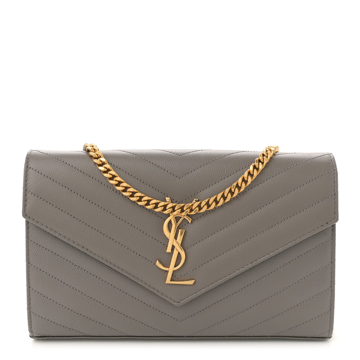Grain De Poudre Matelasse Chevron Monogram Chain Wallet Fog