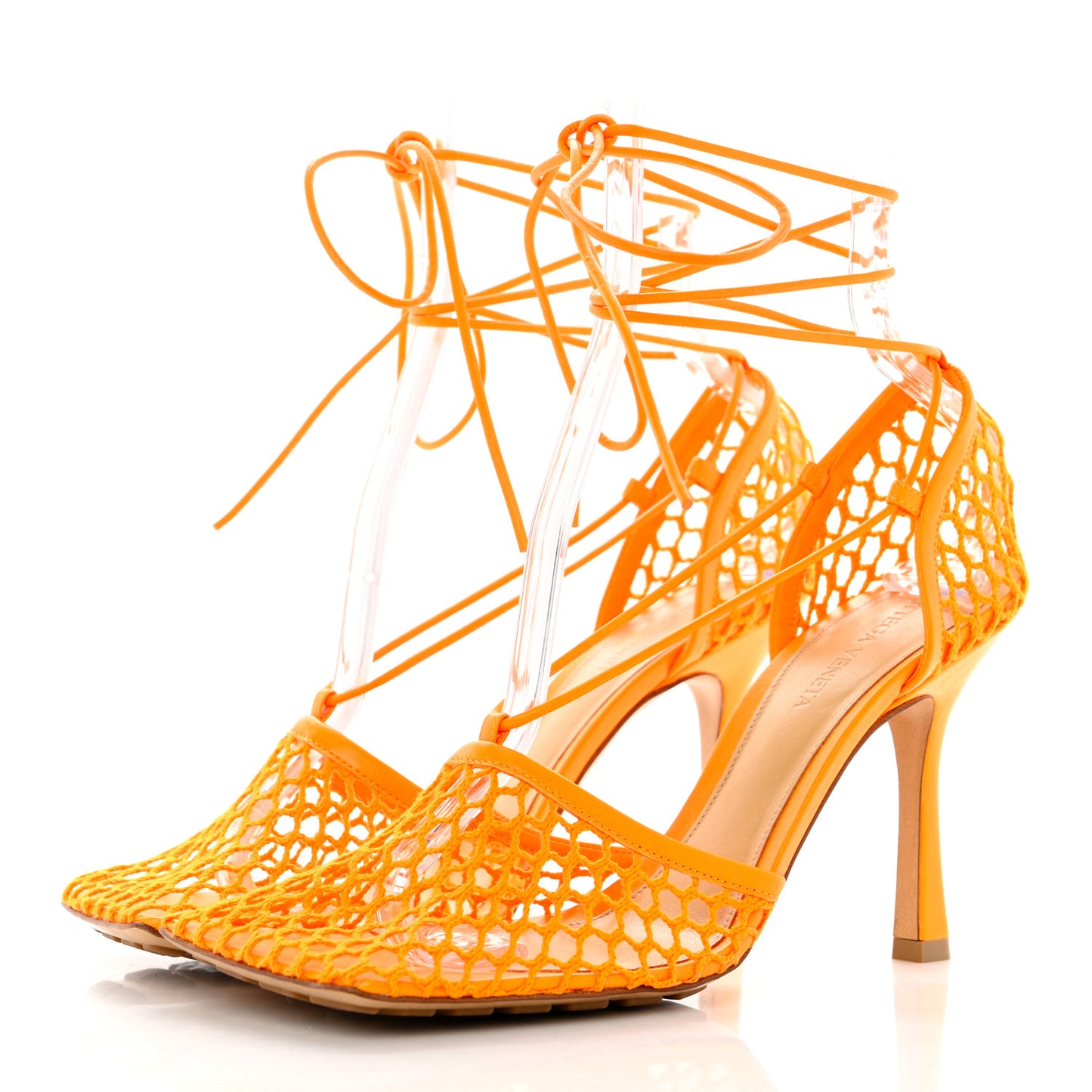 Mesh Nappa Stretch Ankle Tie Sandals 39 Tangerine