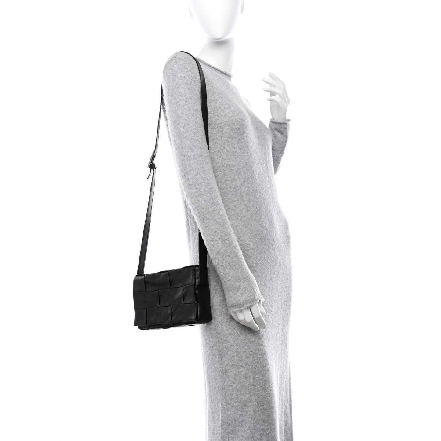 Paper Calfskin Maxi Intreccio Cassette Crossbody Bag Black