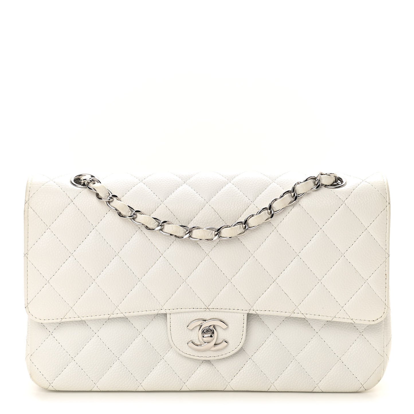 Caviar Quilted Medium Double Flap White
