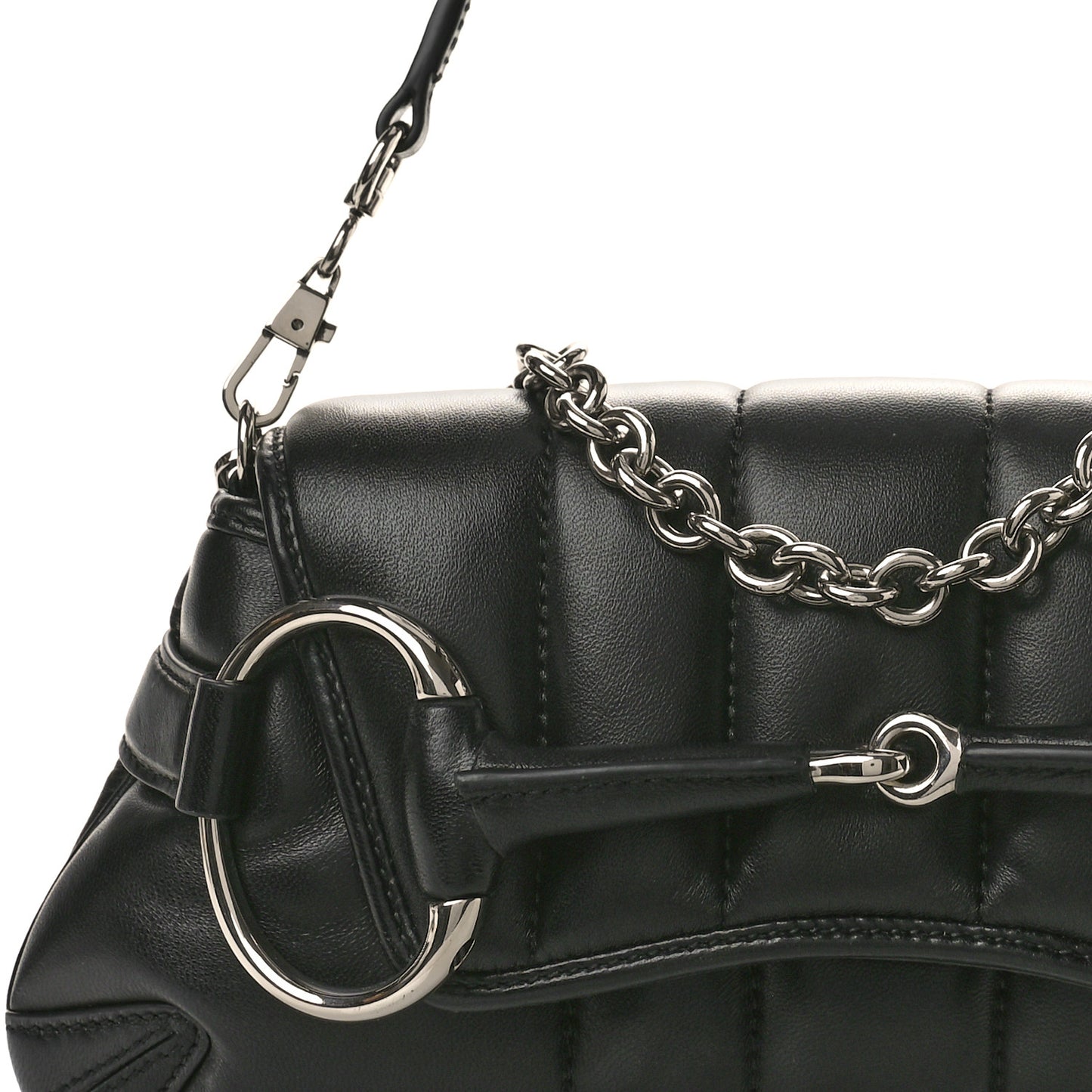 Nappa Vertical Matelasse Small Maxi Horsebit Chain Shoulder Bag Black