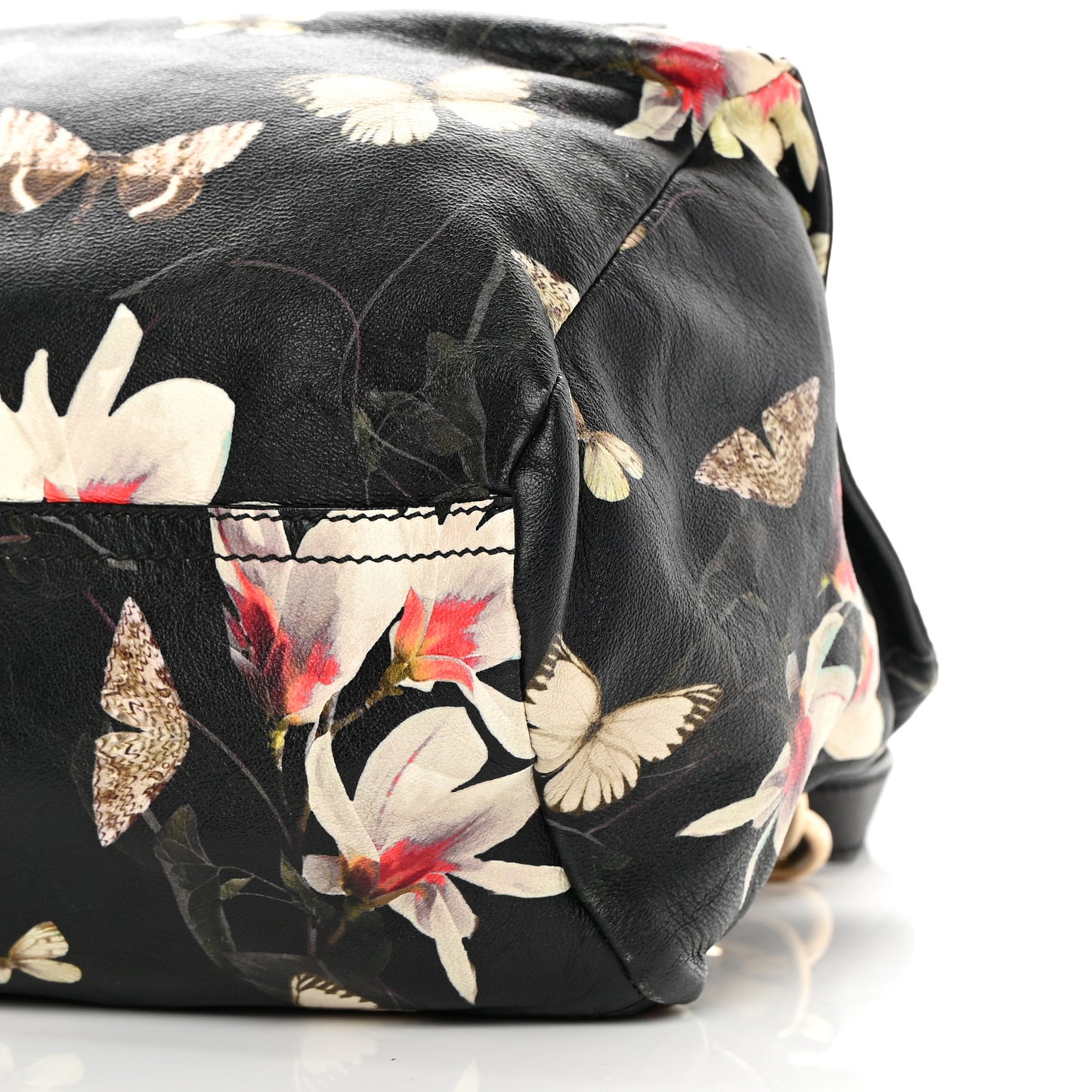 Lambskin Magnolia and Moth Print Mini Pandora Black