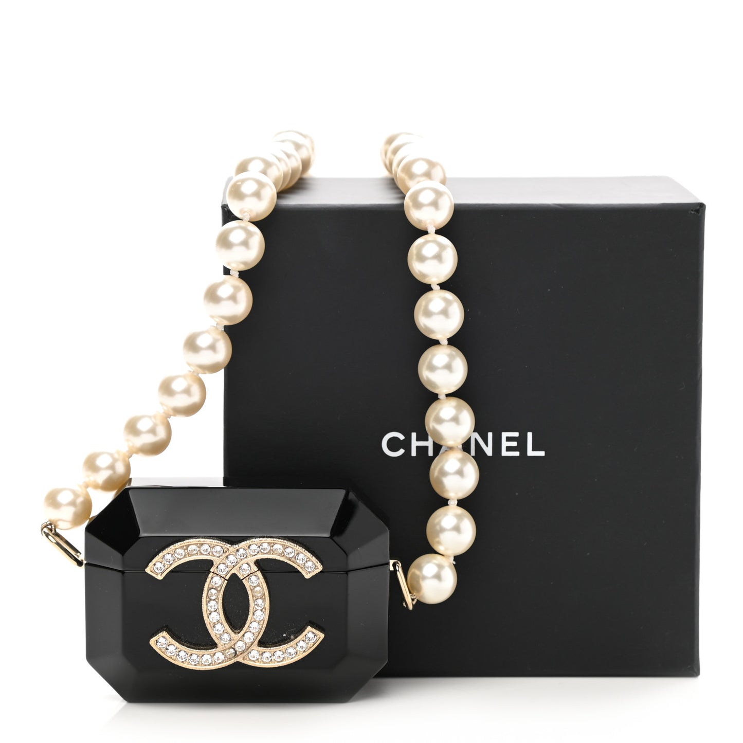 Resin Crystal Pearl Airpods Pro Holder Necklace Black Pearly White