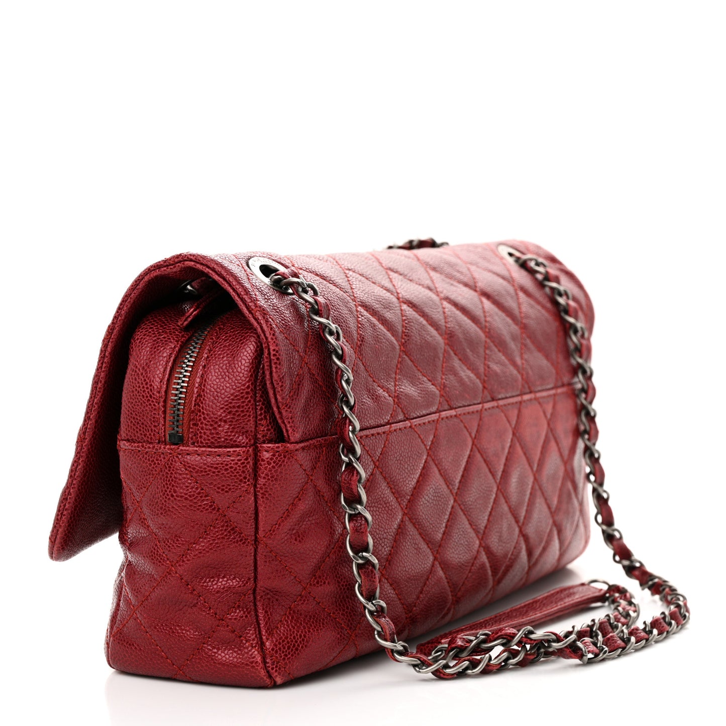 Iridescent Caviar Quilted Large Chic Flap Red