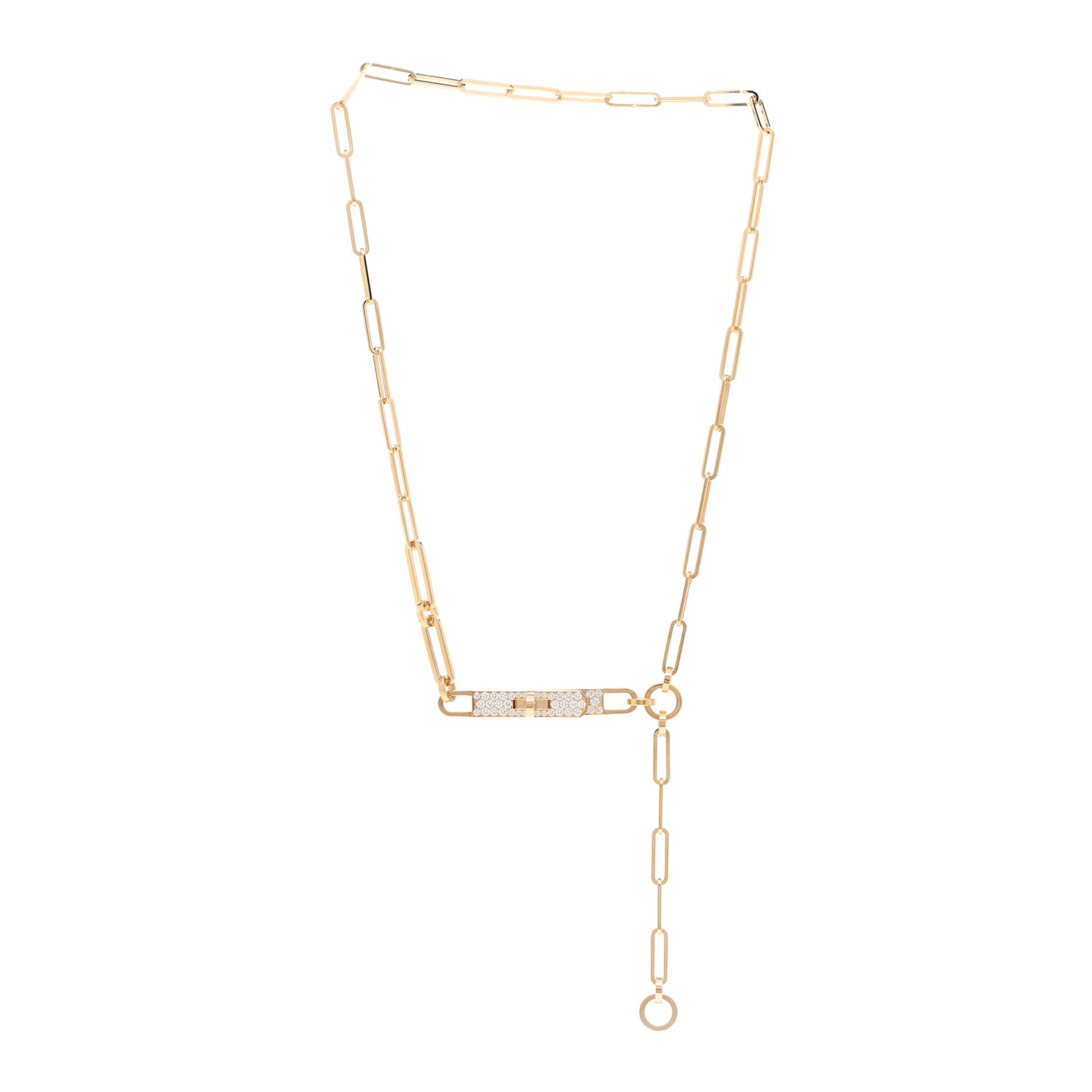 18K Yellow Gold Diamond Pave PM Kelly Chaine Lariat Necklace SH