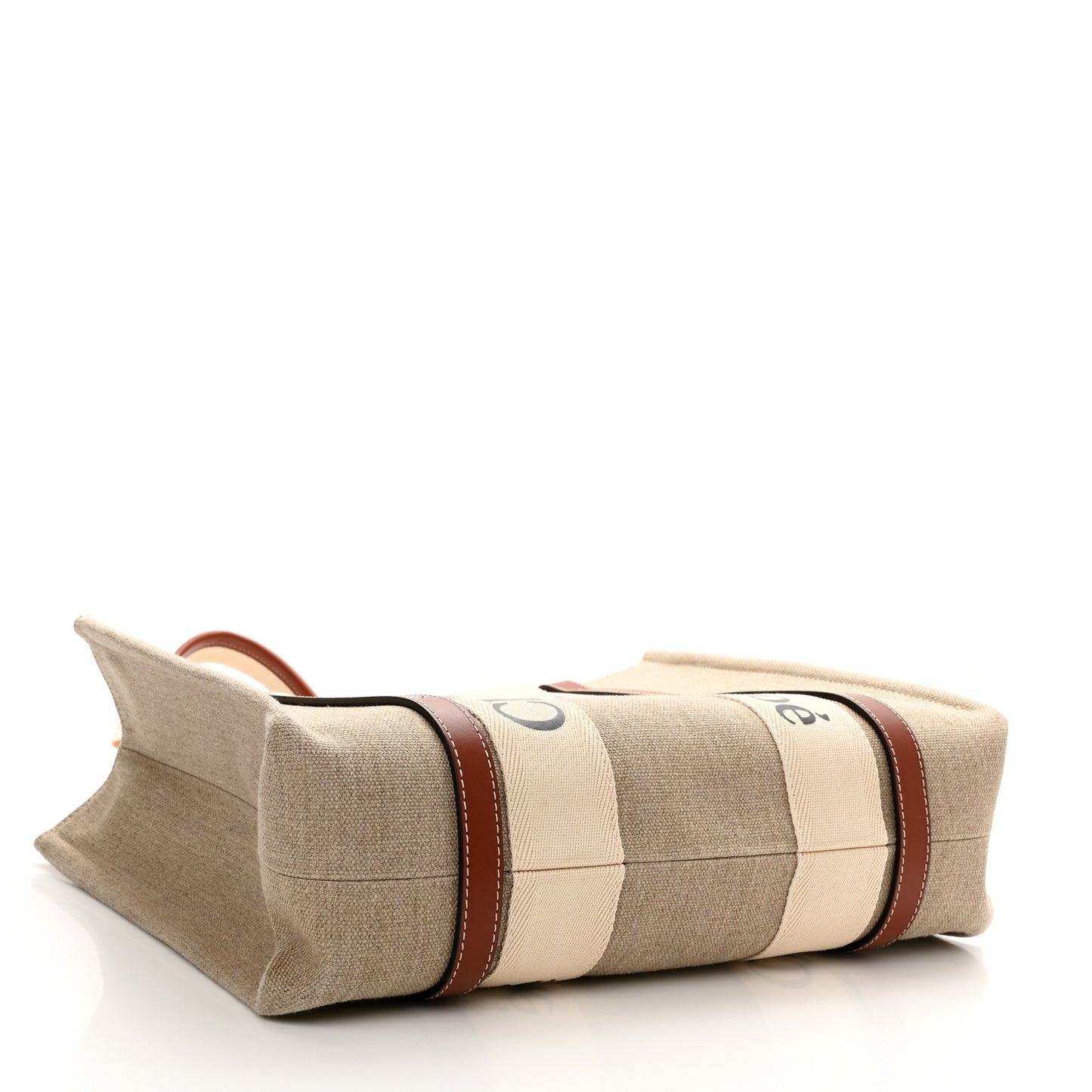 Cotton Calfskin Medium Woody Ribbon Tote White Brown