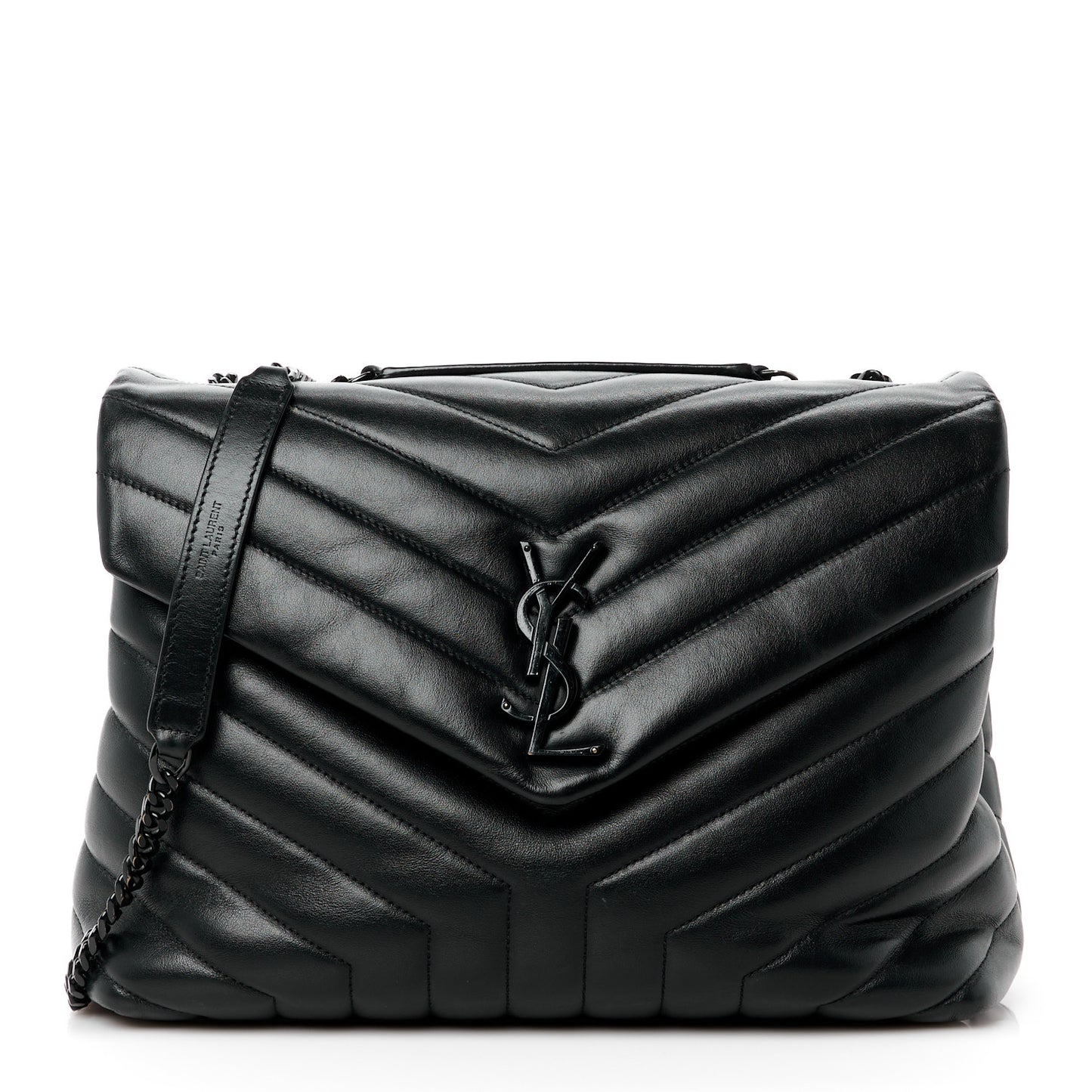 SAINT LAURENT Calfskin Y Quilted Monogram Monochrome Medium Loulou Chain Satchel Black