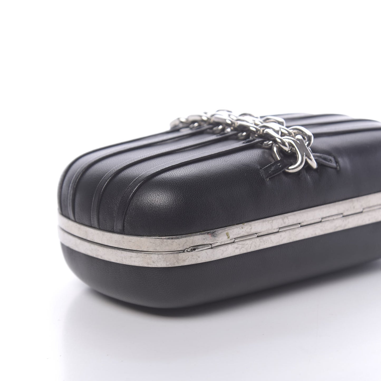 Nappa Skull Chain Box Clutch Black