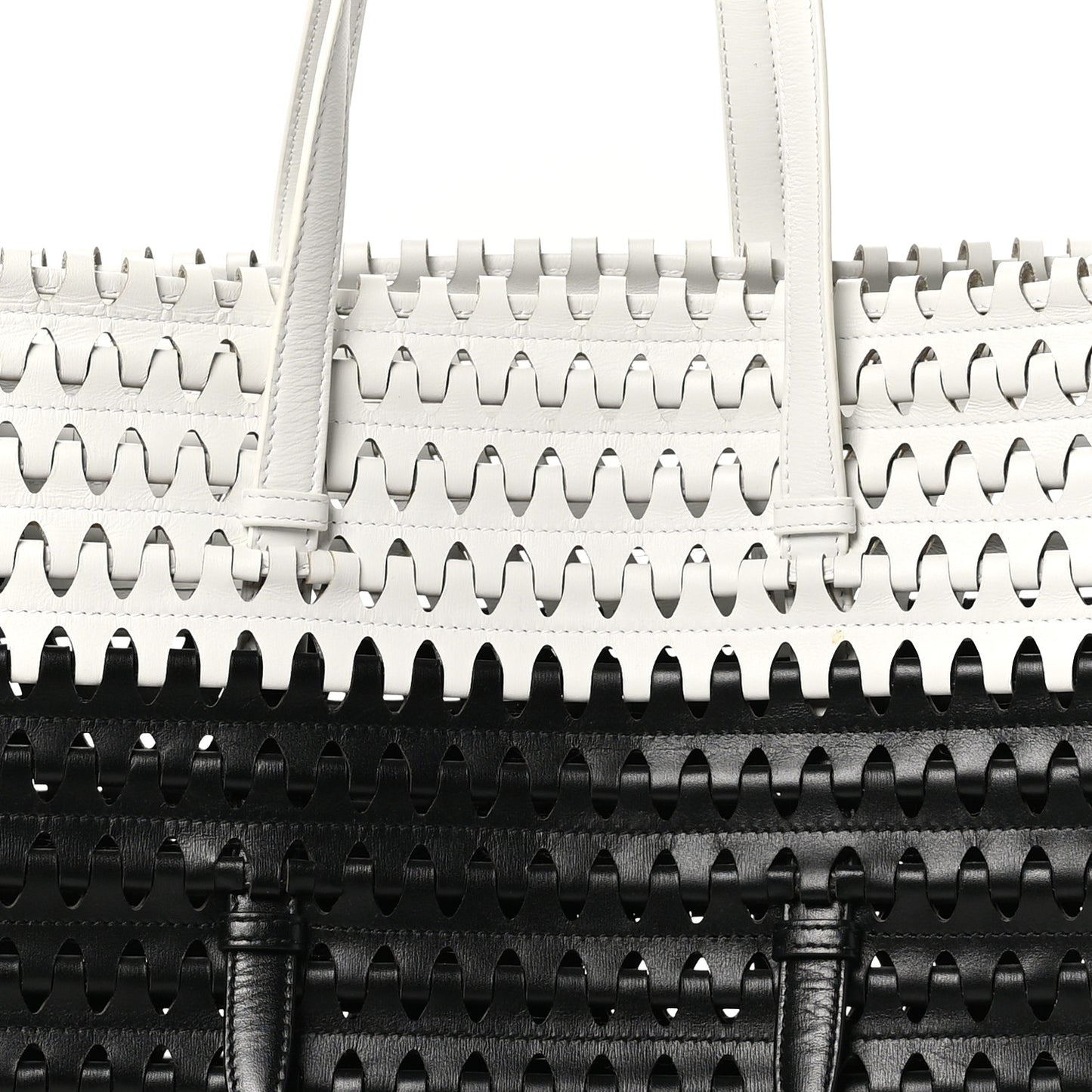 Woven Calfskin Mina Tote Black White