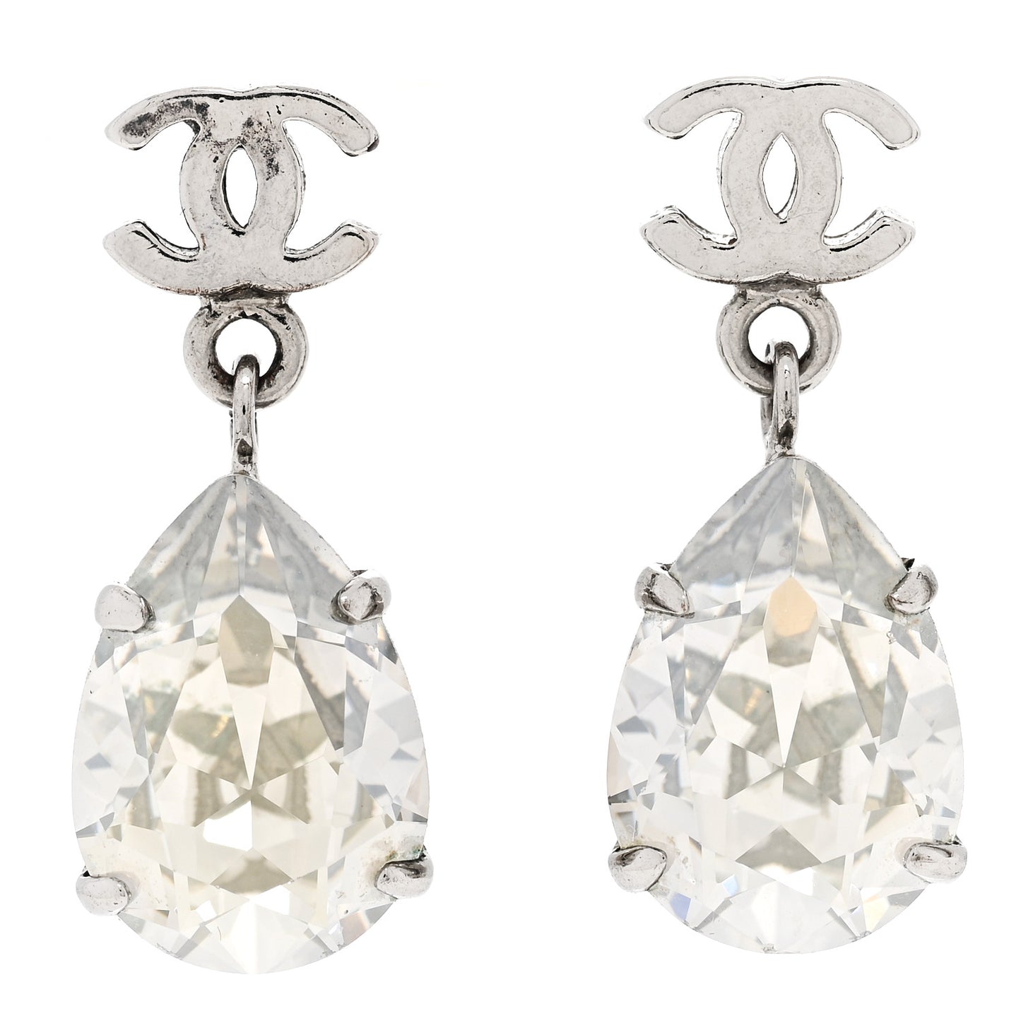 Crystal CC Tear Drop Earrings Silver