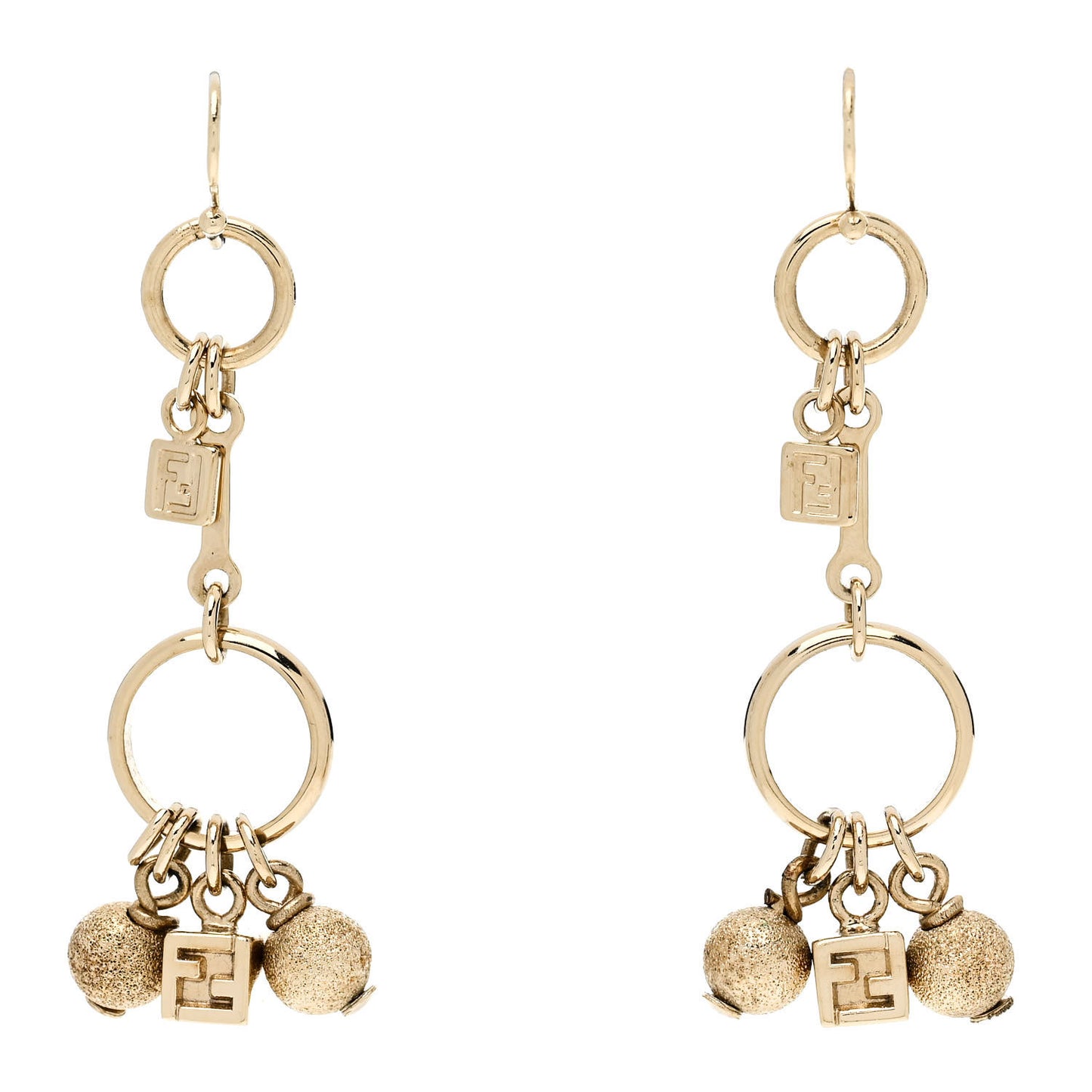 Metal Cube FF Hoop Drop Earrings Gold Silver