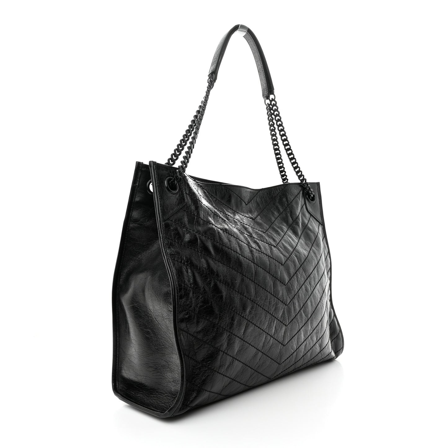 Crinkled Calfskin Matelasse Monogram Large Niki Shopper Tote Black