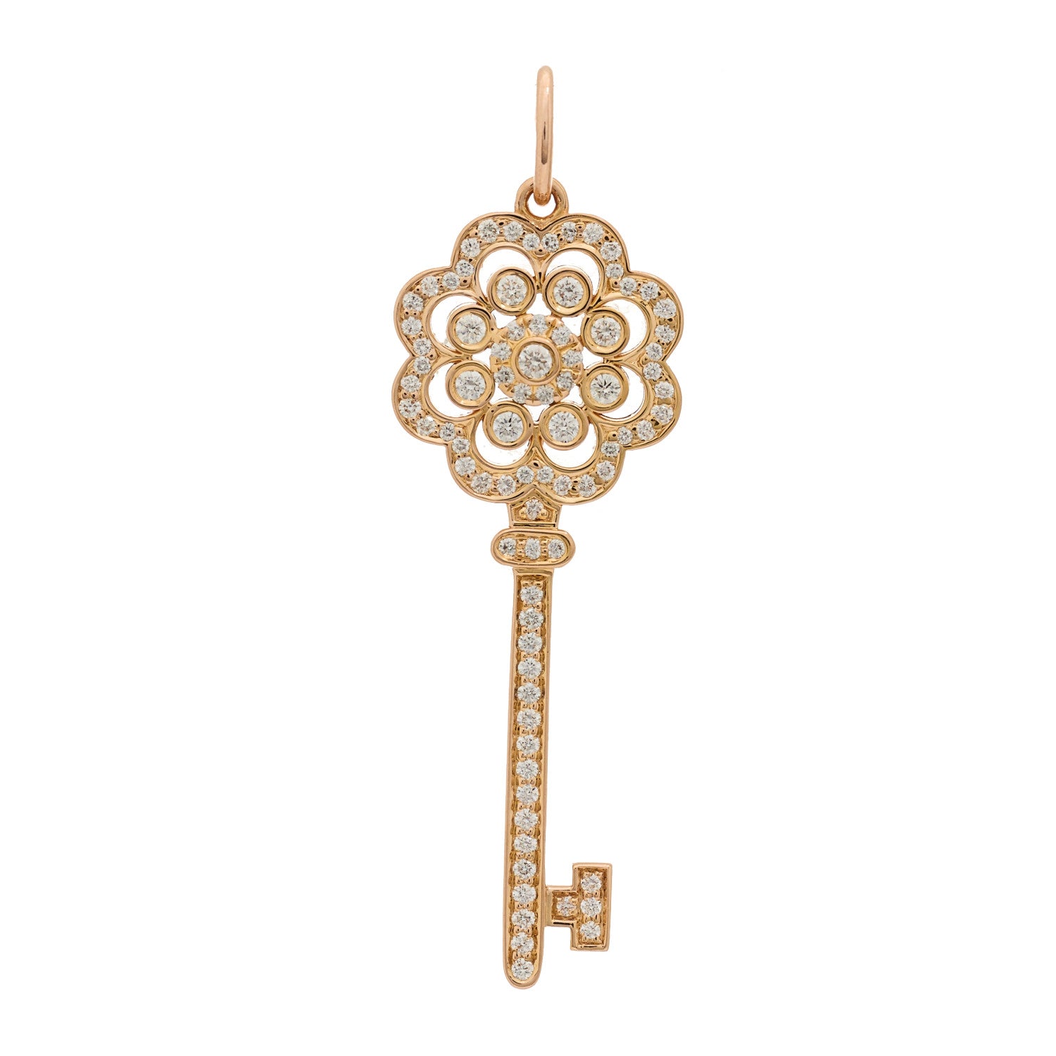 Tiffany 18K Rose Gold Diamond Rose Key Pendant 1 of 4
