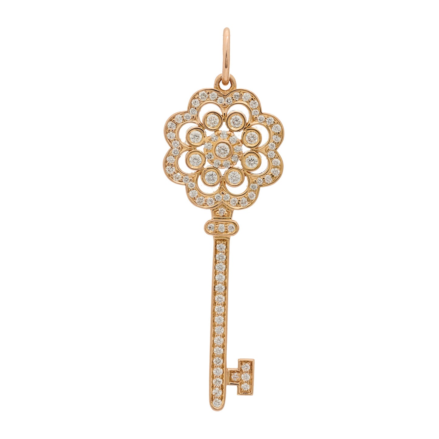18K Rose Gold Diamond Rose Key Pendant