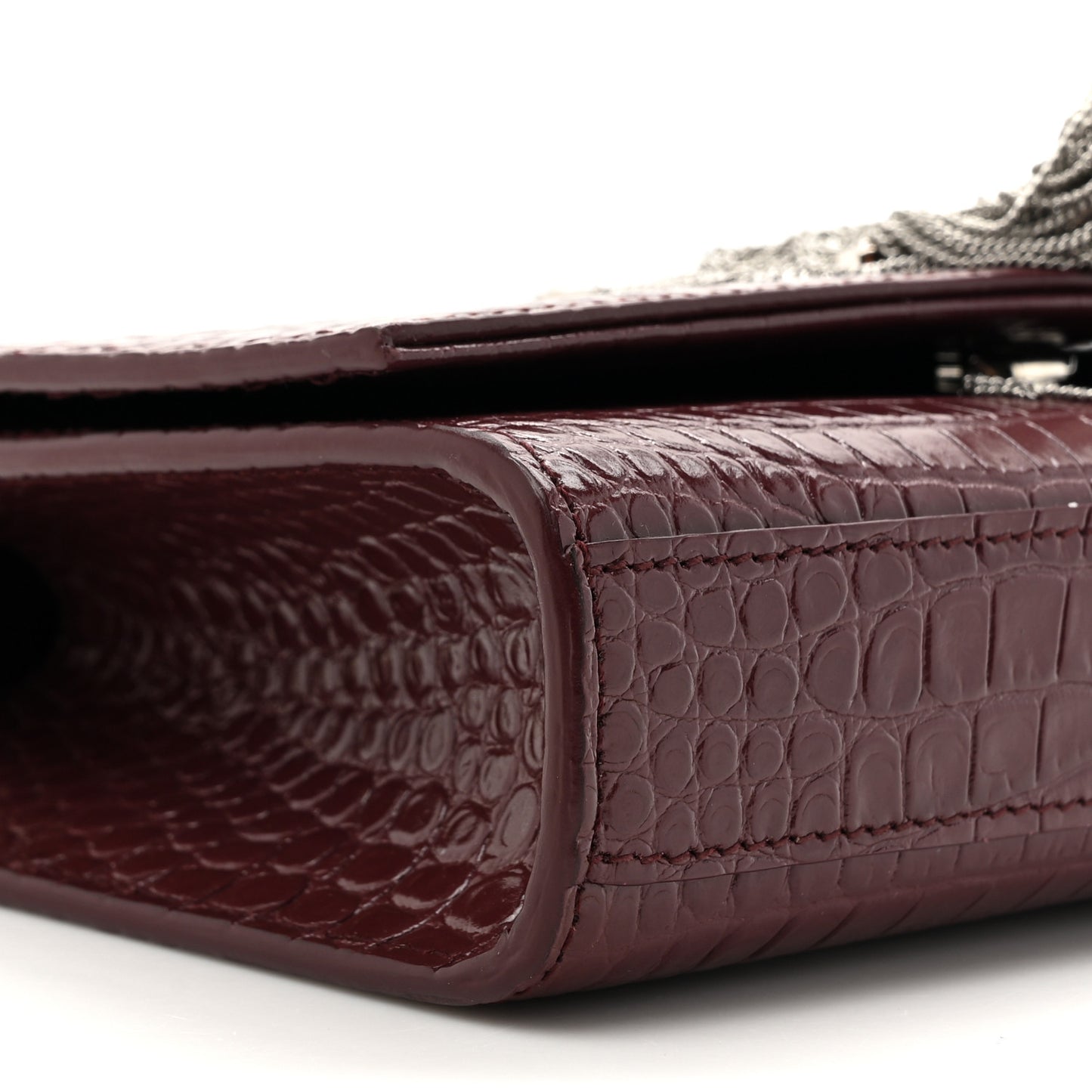 Calfskin Crocodile Embossed Small Classic Monogram Kate Tassel Satchel Palissandre