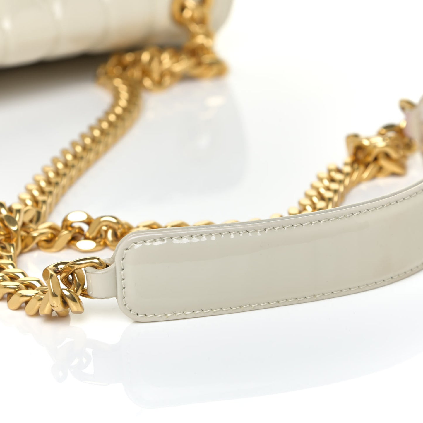 Patent Matelasse Monogram Large Vicky Chain Bag White