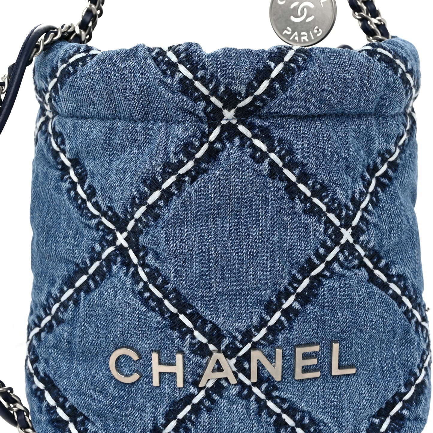 Denim Stitched Quilted Mini Chanel 22 Blue