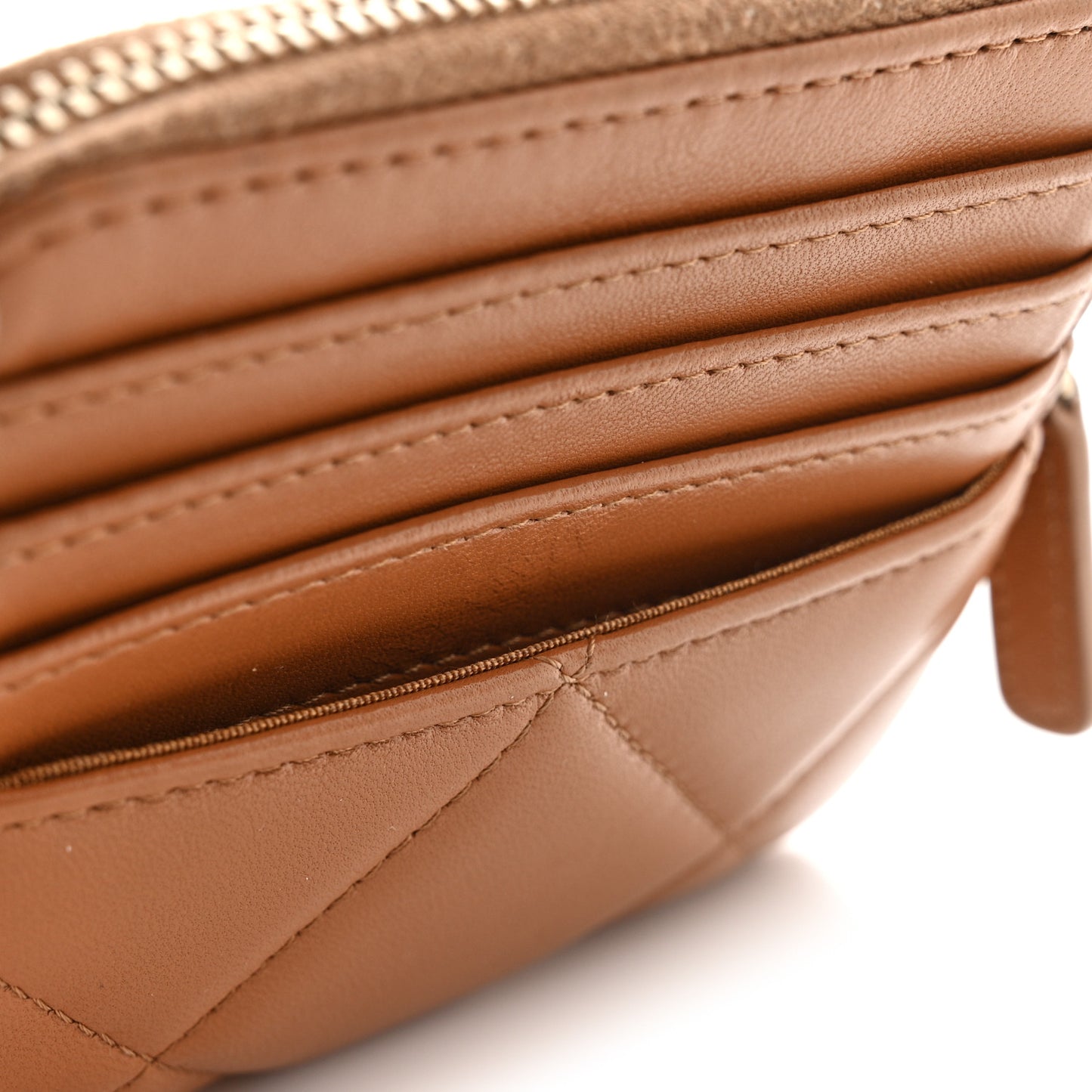 Lambskin Quilted Chanel 19 Zip Card Holder Wallet Brown