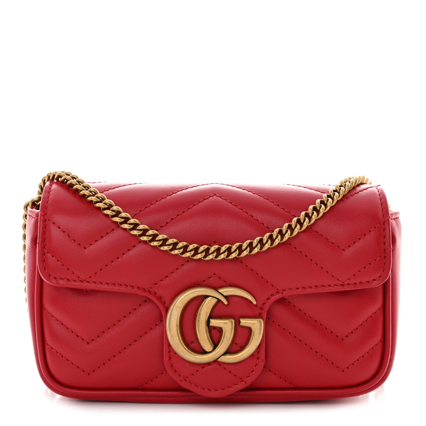 Calfskin Matelasse Super Mini GG Marmont Shoulder Bag Hibiscus Red