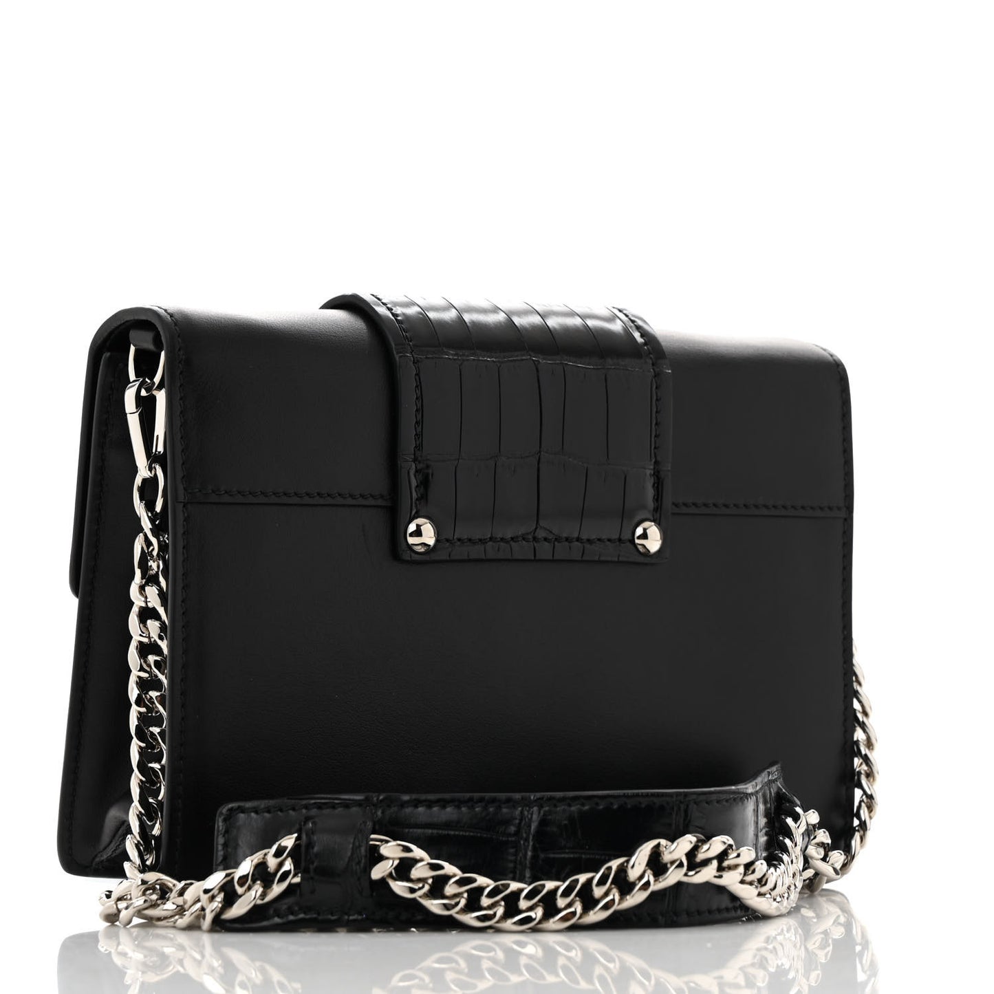 City Calf Cocco Crystal Embellished Ribbon Bag Black