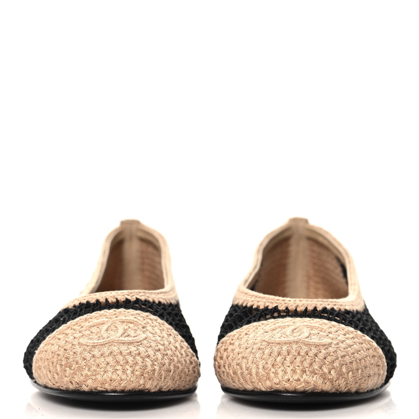 Raffia Cap Toe Ballerina Flats 36.5 Black Beige