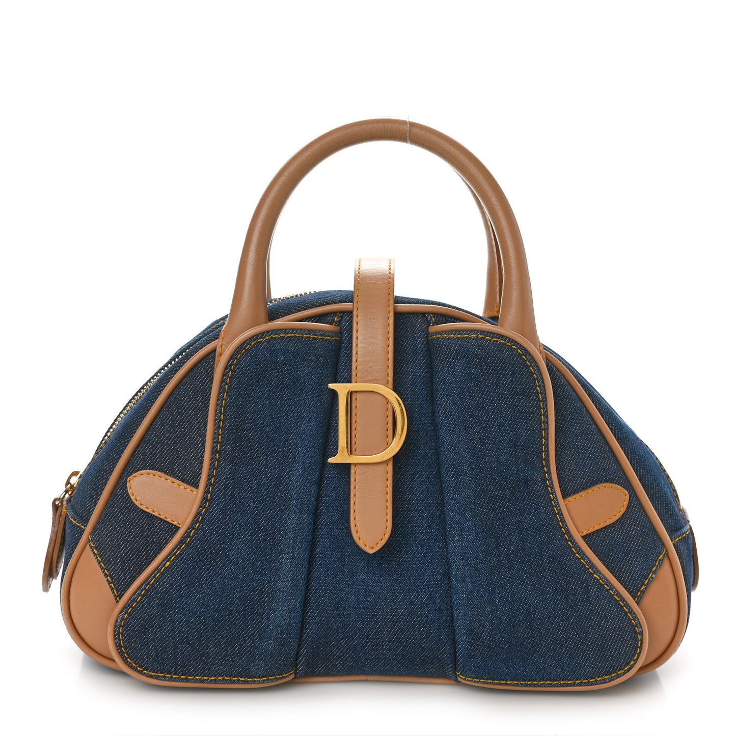 Denim Calfskin Mini Saddle Bowler Blue
