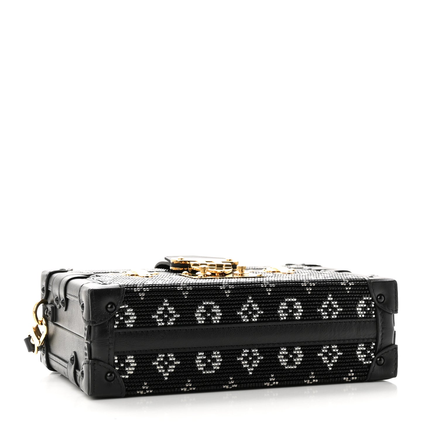 Calfskin Beaded Monogram Petite Malle Black