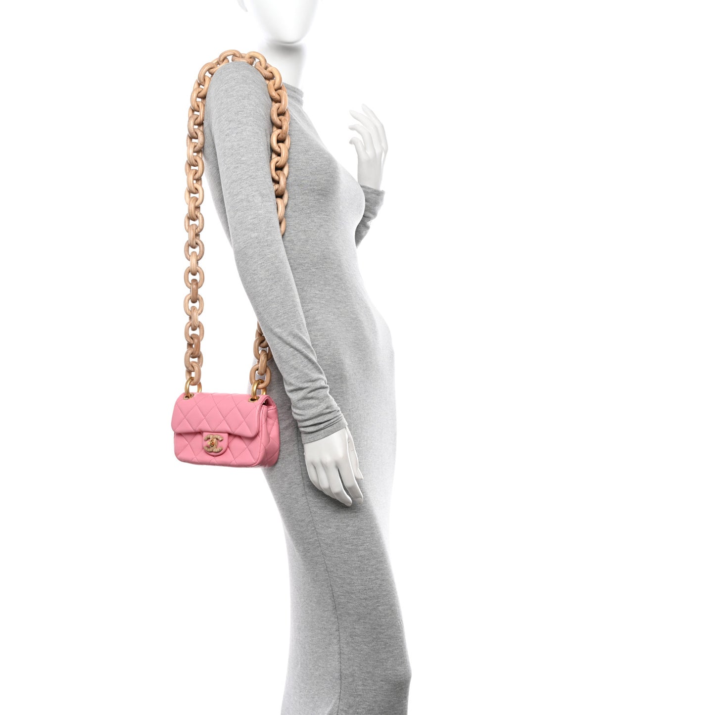 Lambskin Wenge Quilted Mini Fashion Wood Square Flap Pink