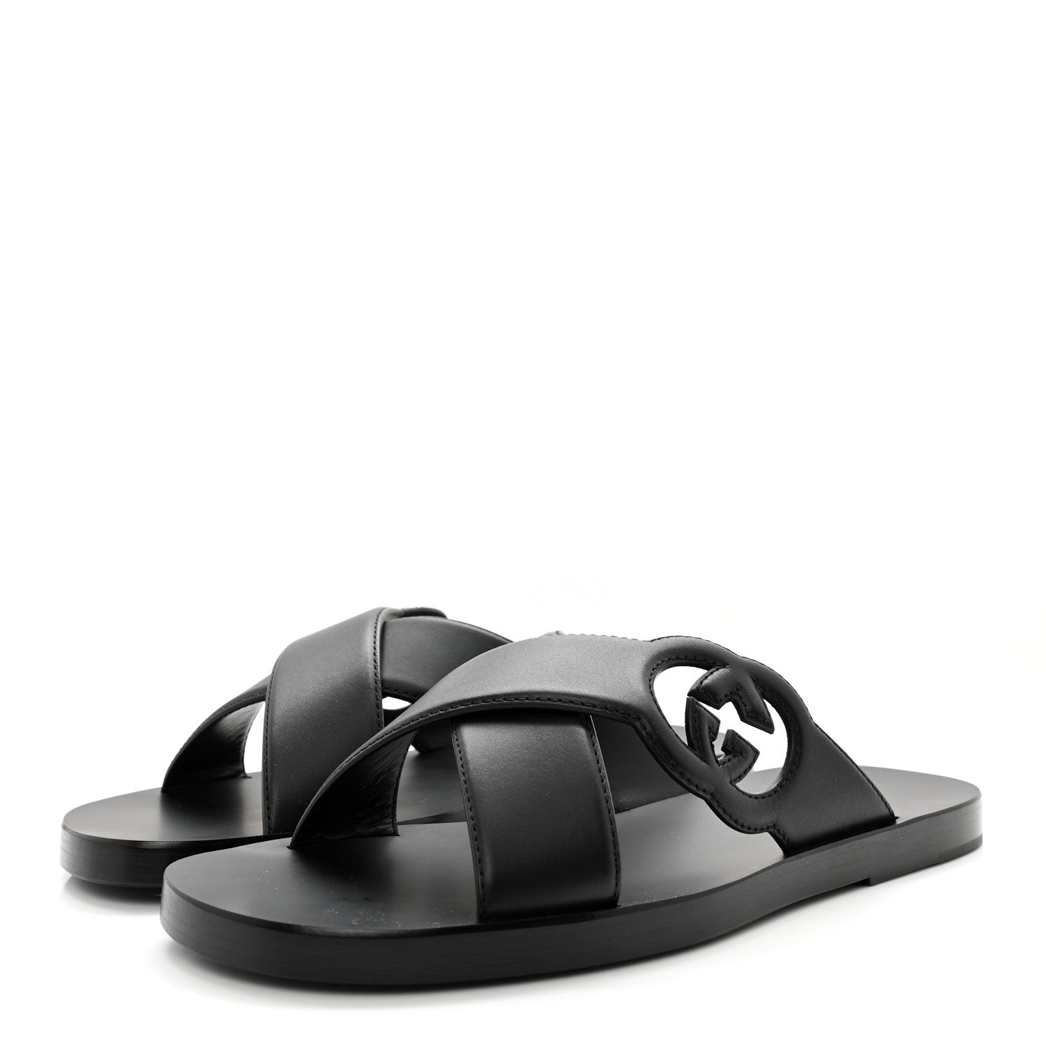 Gucci Cosmos Softy Calfskin Interlocking G Sandals 10 Black 3 of 11