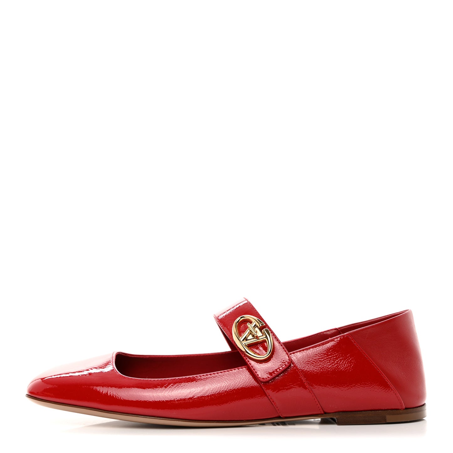 VALENTINO GARAVANI Naplack Nappa Vlogo Locker Mary Jane Collapsible Heel Ballerina Flats 40.5 Rosso Valentino